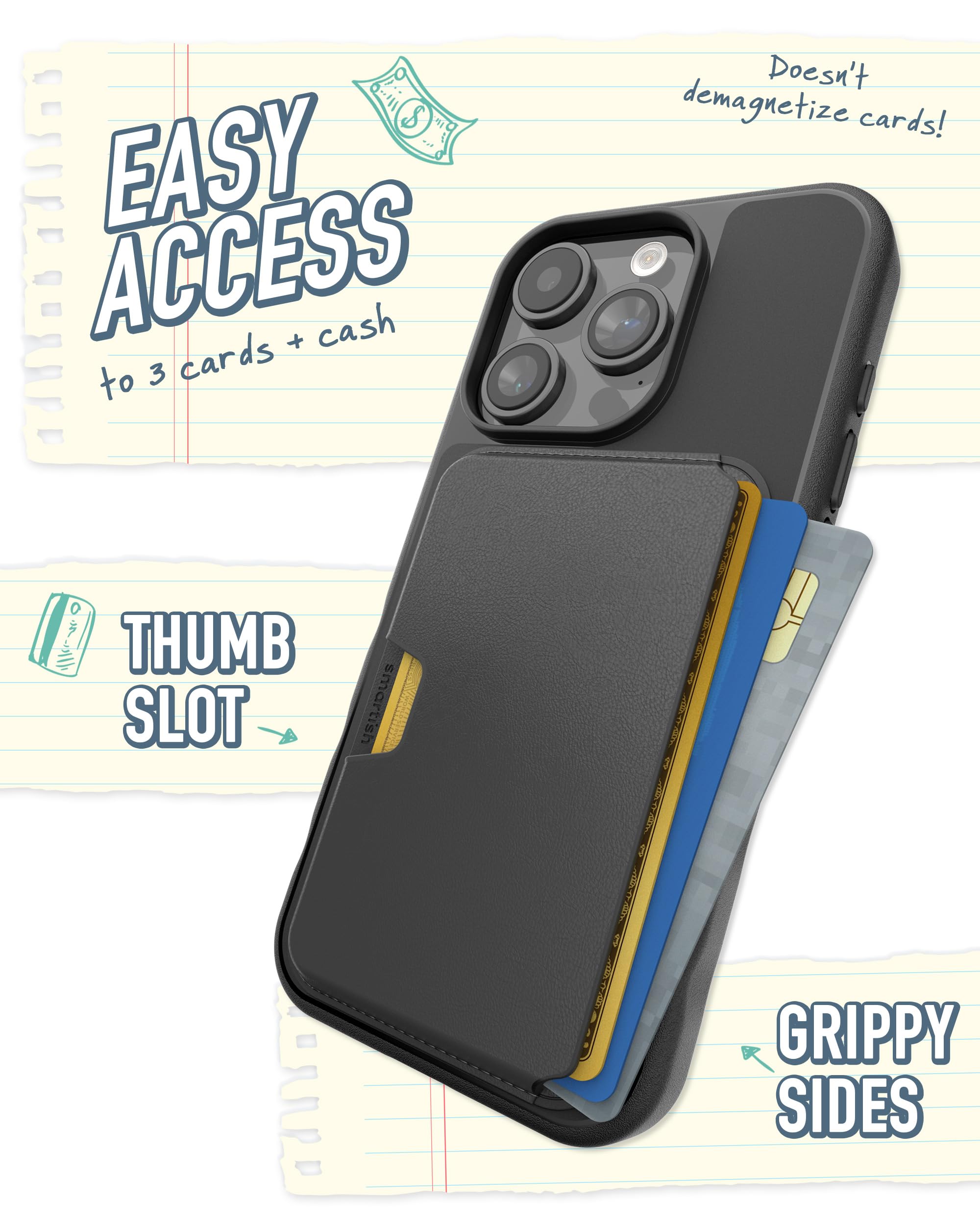 Smartish Iphone 15 Pro Slim Case With Wallet For Magsafe Iphones   Gripmunk   Magsafe Compatible Thin Grip Cover + Detachable Ma