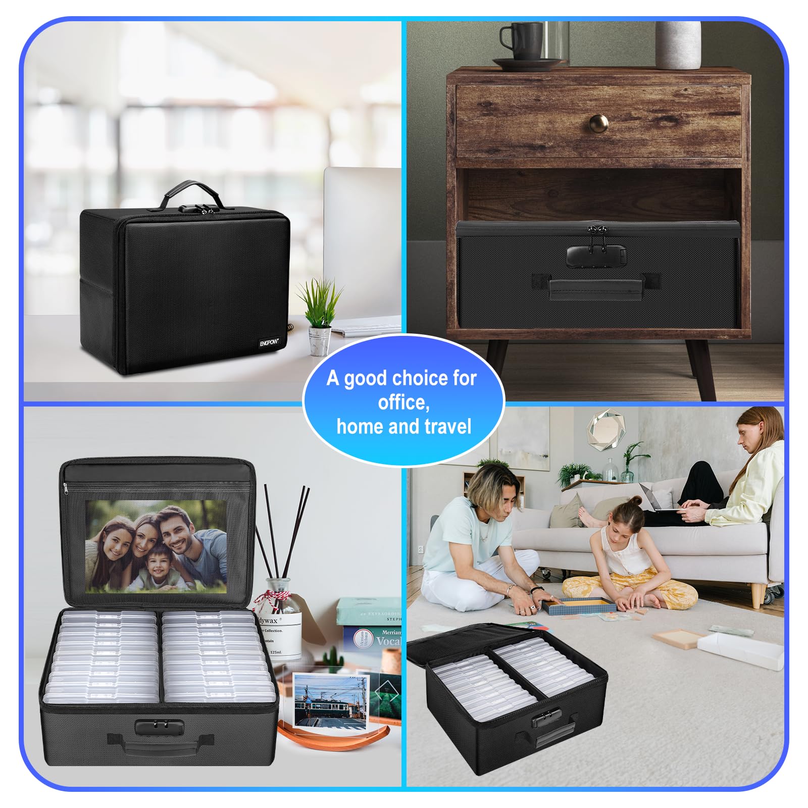 Engpow Photo Storage Box With 18 Inner 4'' X 6'' Photo Case(Clear),Fireproof Photo Organizer Box With Lock,Collapsible Portable