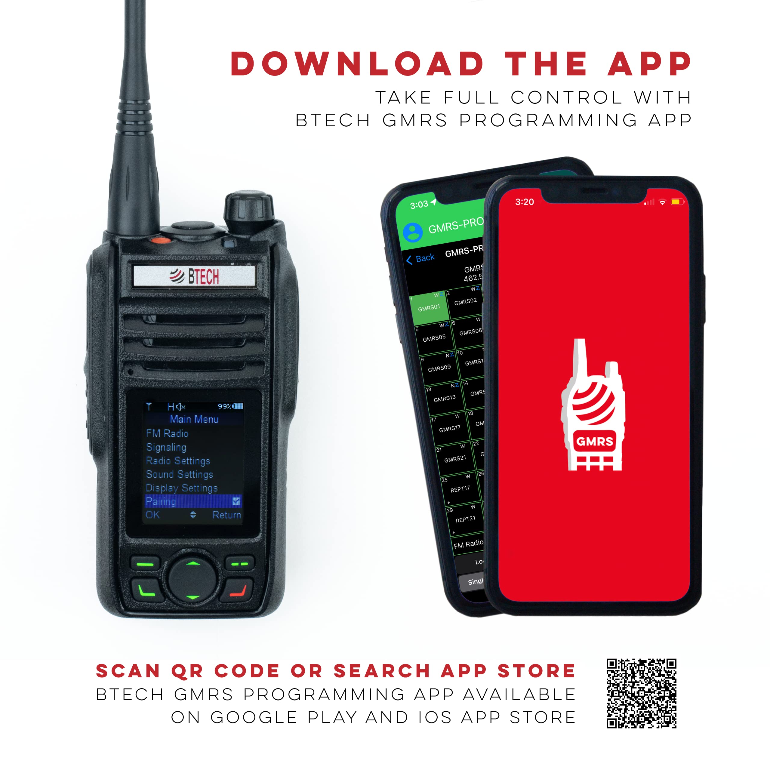 Btech Gmrs-Pro Ip67 Submersible Radio With Texting & Location Sharing, Gps, Bluetooth Audio, Compass, Noaa Weather Alerts, Dual