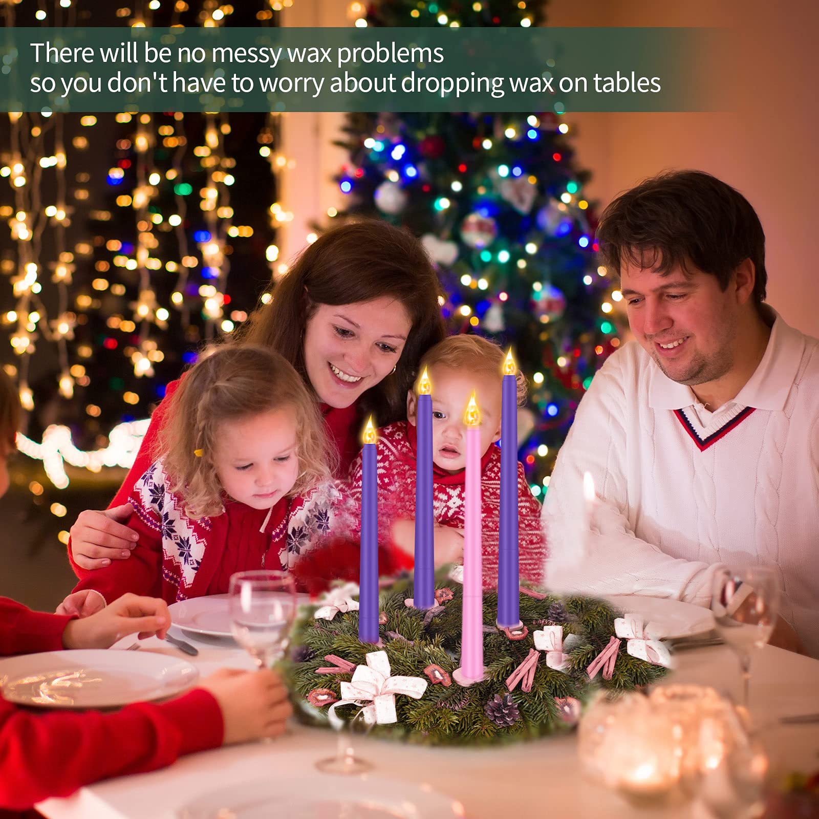 Honoson 4 Pieces Hanukkah Led Taper Advent Candles Flameless Taper Flickering Candles For Hanukkah Christmas Advent Rituals Holi