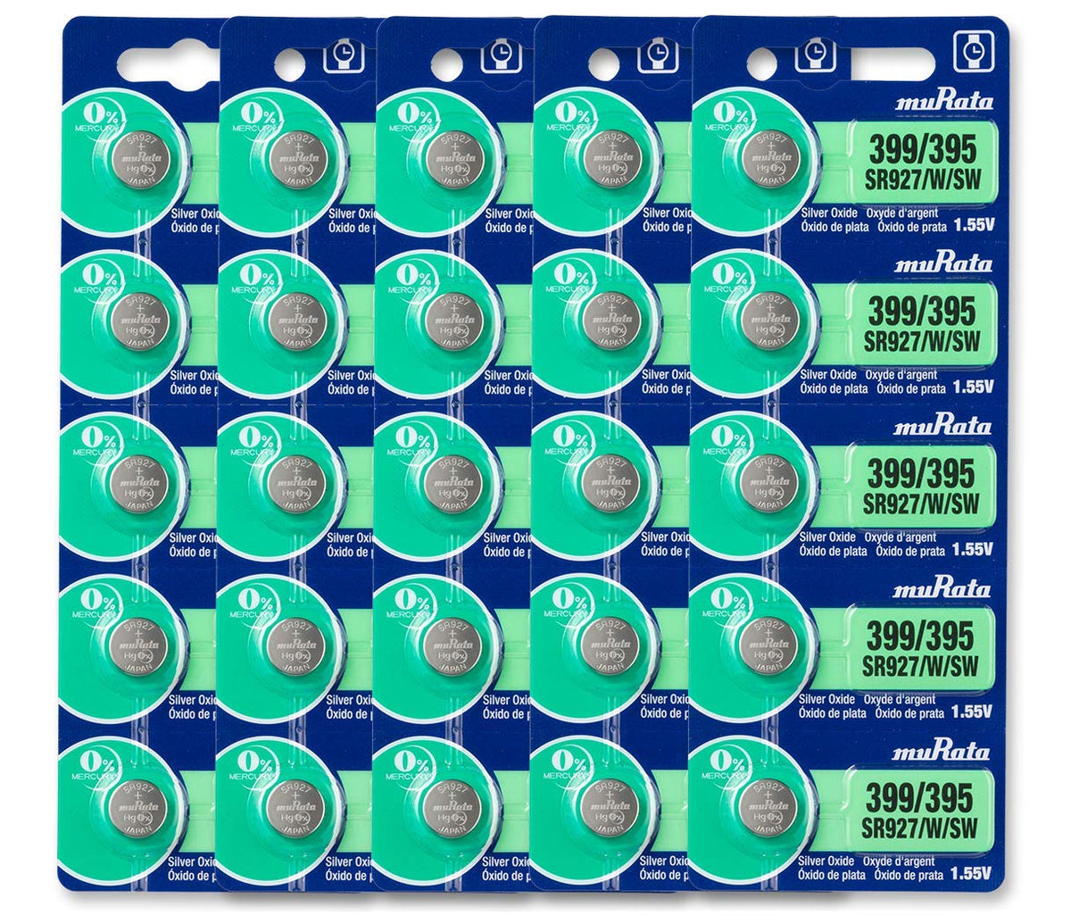 Murata 395/399 Battery Sr927/W/Sw 1.55V Silver Oxide Watch Button Cell (25 Batteries)