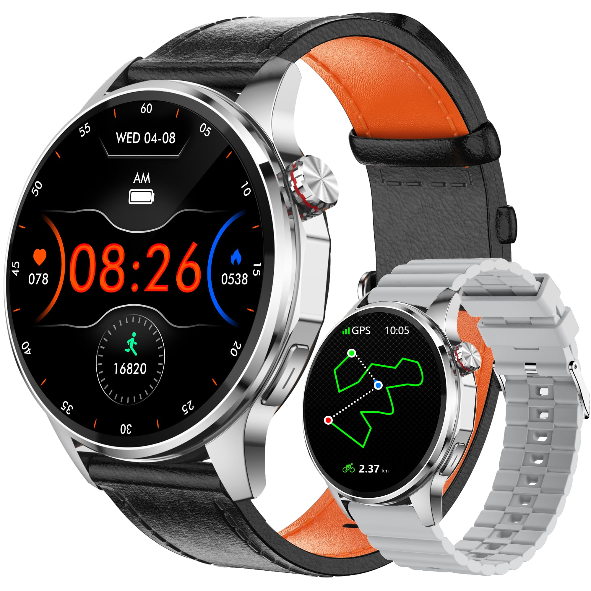 Smart Watch for Men Built-in GPS(Answer/Make Call/Text), 1.46  AI Smartwatch for Android Phones/iPhone, 100+ Sport Mode Fitness 