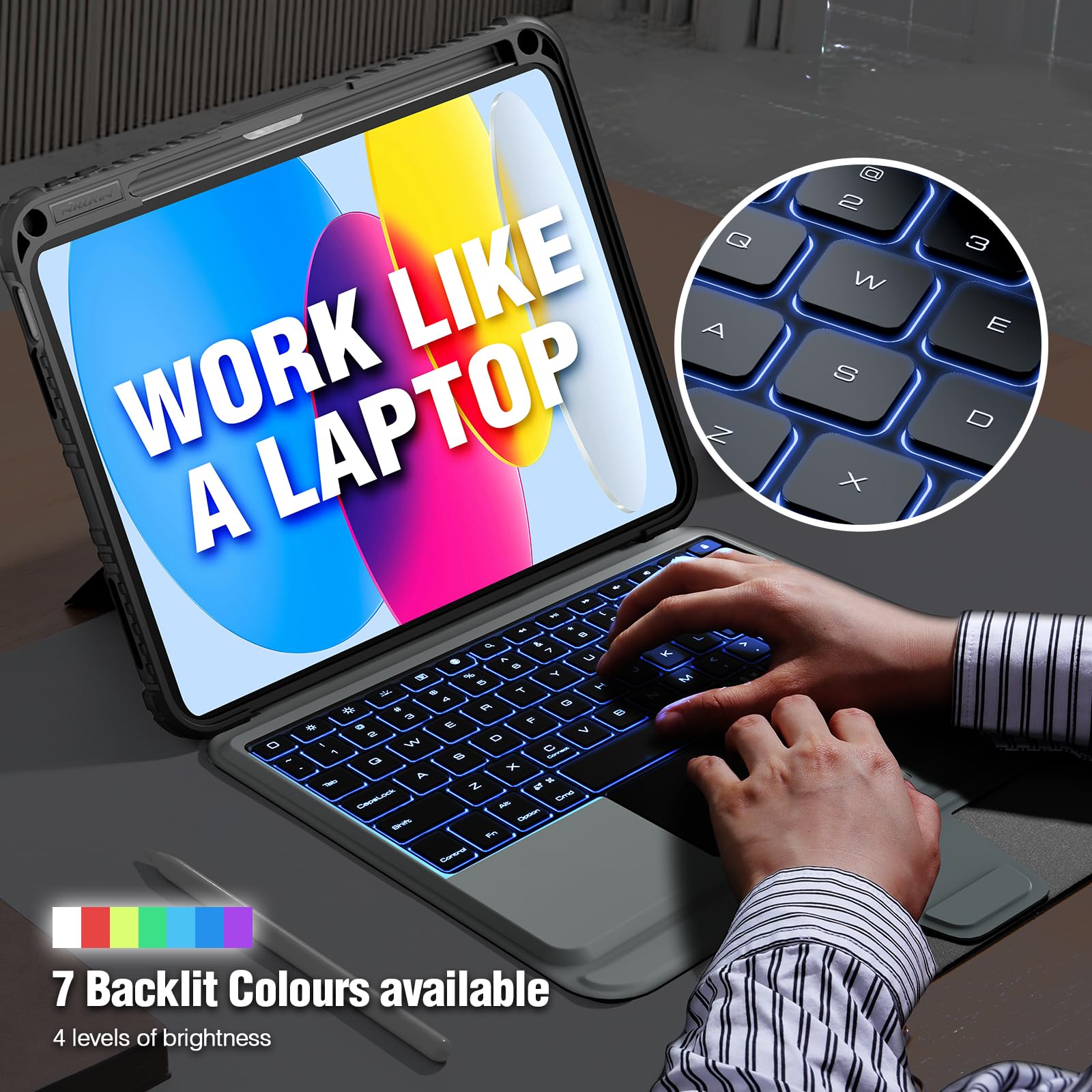 Nillkin Ipad 10Th Generation Case With Keyboard (10.9'', 2022), 7 Colors Backlit, Multi Touch Trackpad, Detachable Ipad Case 10T