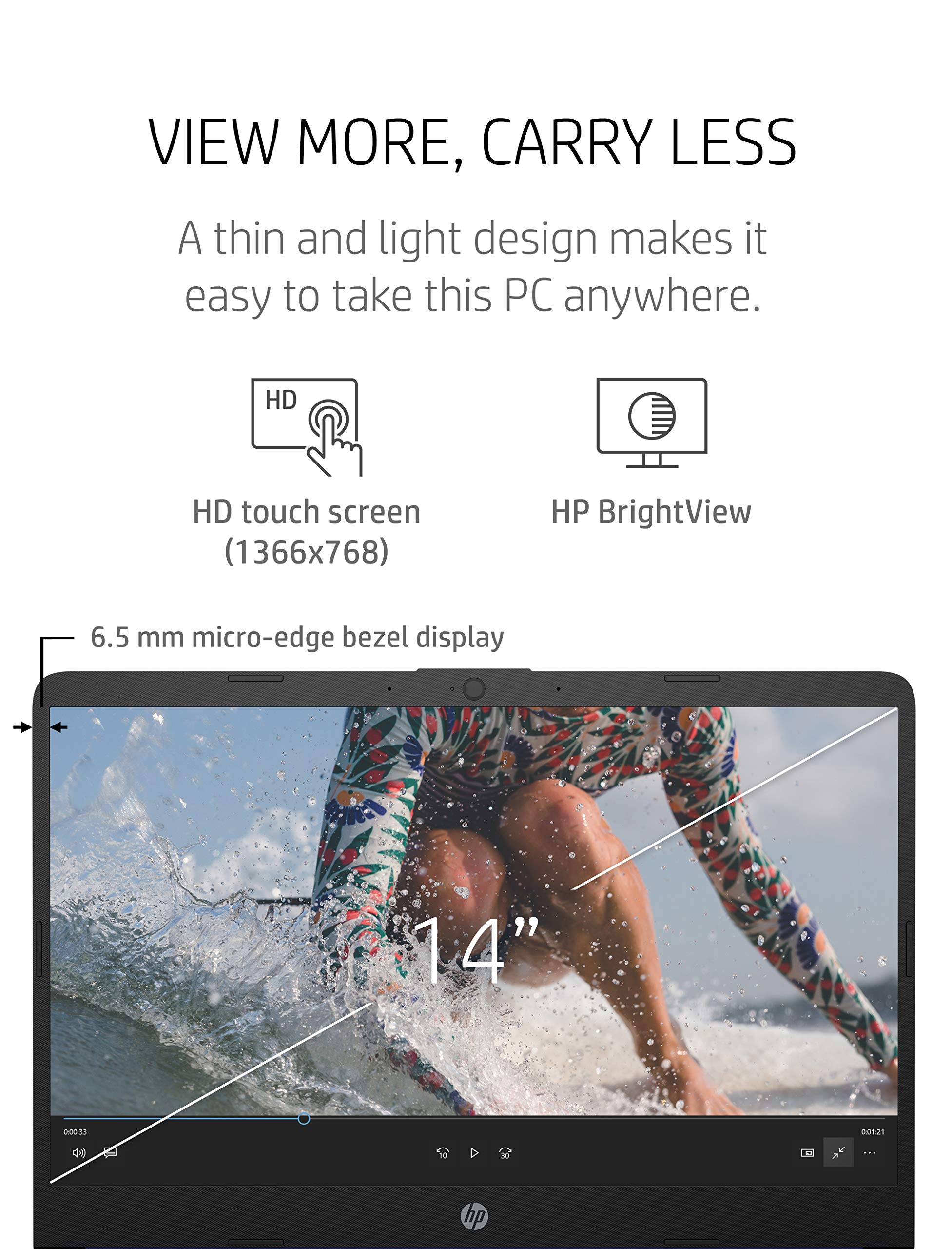 Hp 14 Laptop, Amd 3020E, 4 Gb Ram, 64 Gb Emmc Storage, 14-Inch Hd Touchscreen, Windows 10 Home In S Mode, Long Battery Life, Mic