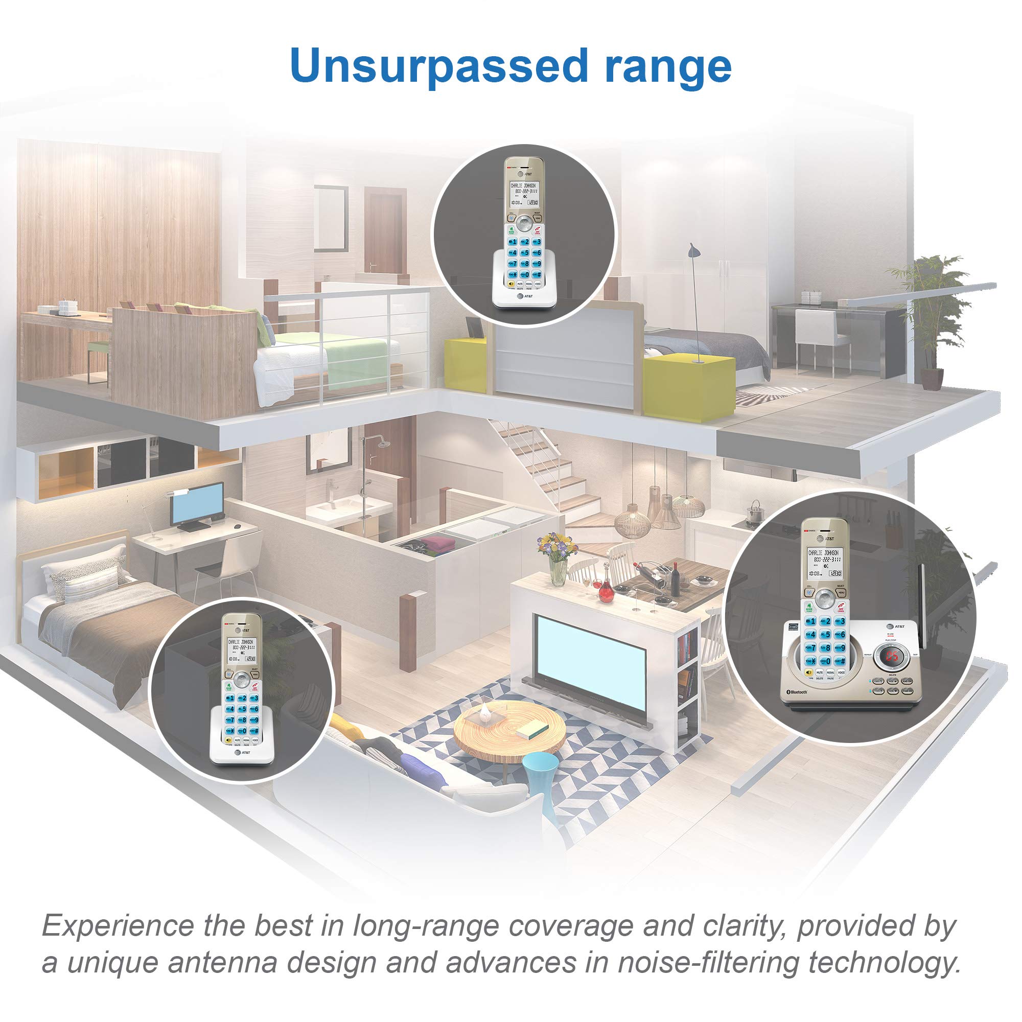 At&T Dl72319 Dect 6.0 3-Handset Cordless Phone For Home With Connect To Cell, Call Blocking, 1.8 Backlit Screen, Big Buttons, In