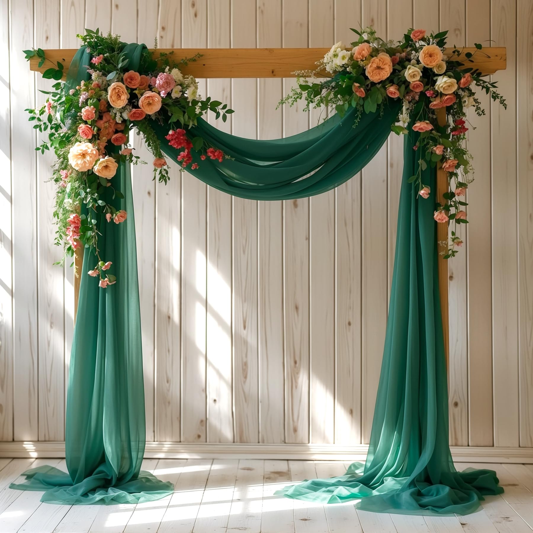 Wedding Arch Draping Fabric, 1 Panel 28 x 19Ft Emerald Green Arch Drapes Sheer Backdrop Curtain for Wedding Ceremony Party Ceili
