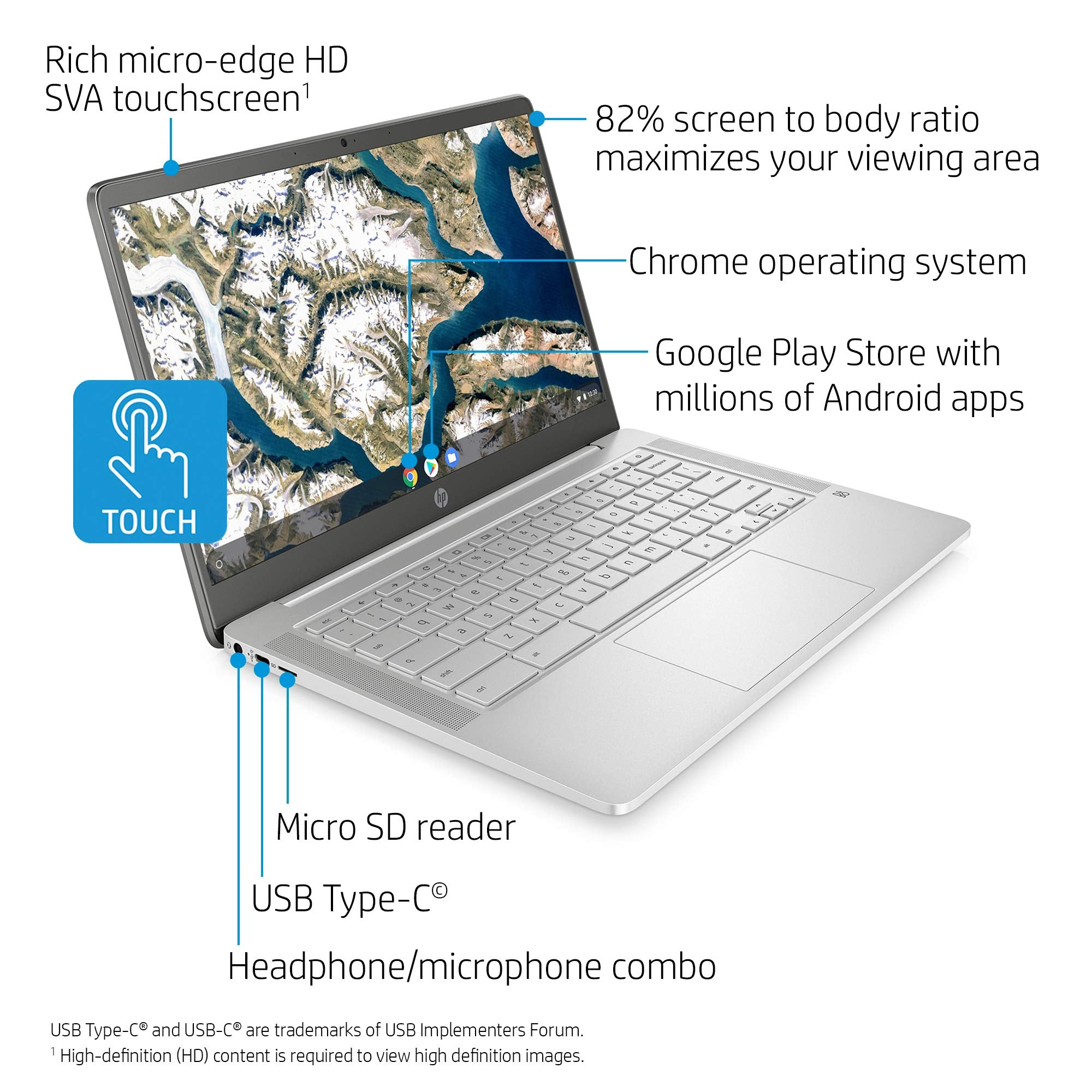 Hp Chromebook 14 Inch Hd Touchscreen Laptop, Intel Celeron N4000, 4 Gb Ram, 32 Gb Emmc, Chrome (14A Na0040Nr, Ceramic White)