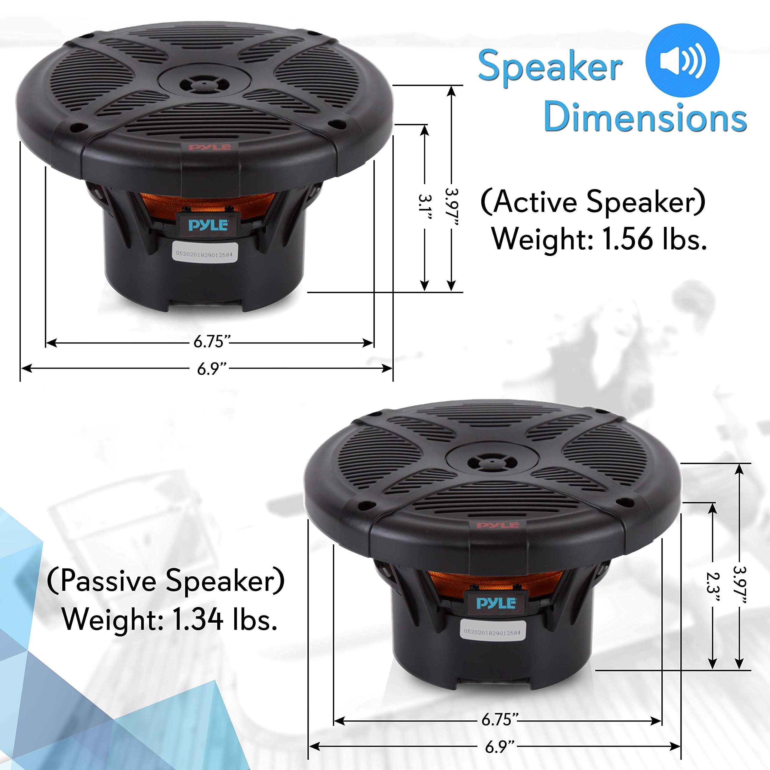 Pyle 6.5 Inch Bluetooth Marine Speakers - 2-Way Ip-X4 Waterproof And Weather Resistant Outdoor Audio Dual Stereo Sound System Wi