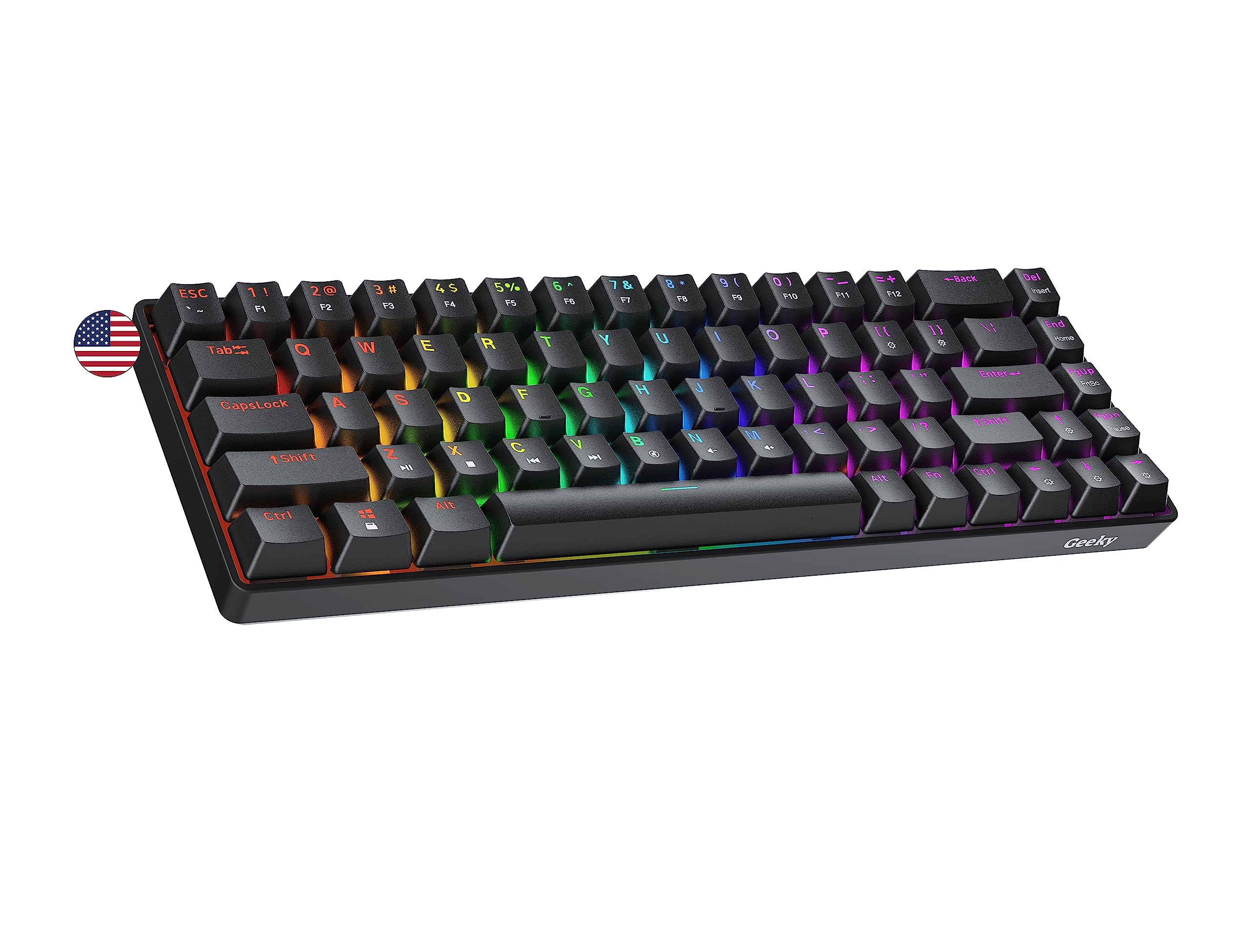 Geeky GK65 65% | Hot Swappable Mechanical Gaming Keyboard | 68 Keys Multi Color RGB LED Backlit for PC/Mac Gamer | ANSI US Ameri