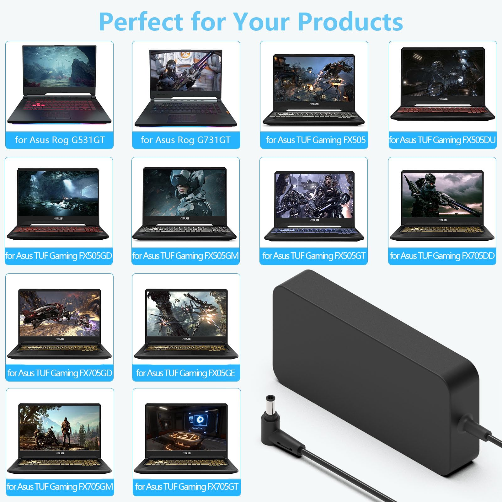 150W Gaming Laptop Charger For Asus Rog Strix Gl531Gt Gl731Gt Tuf Fx505Du Fx505Dt Fx505Gt Fx505Dd Fx705Gt Fx705Dd Fx705Dt Fx705D
