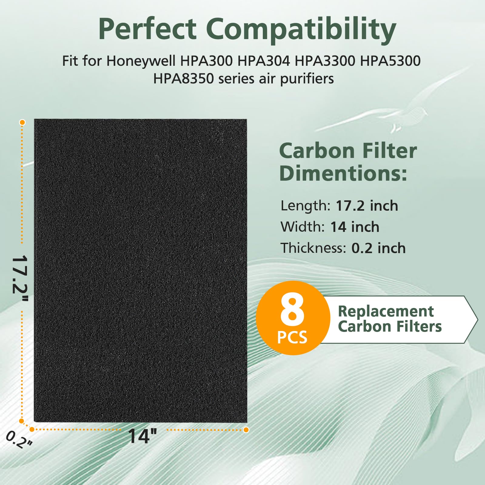 8 Pack Hpa300 Carbon Pre Filter Compatible With Honeywell Hpa300 Series Air Purifier, Precut Premium Hrf A300 Activated Carbon F