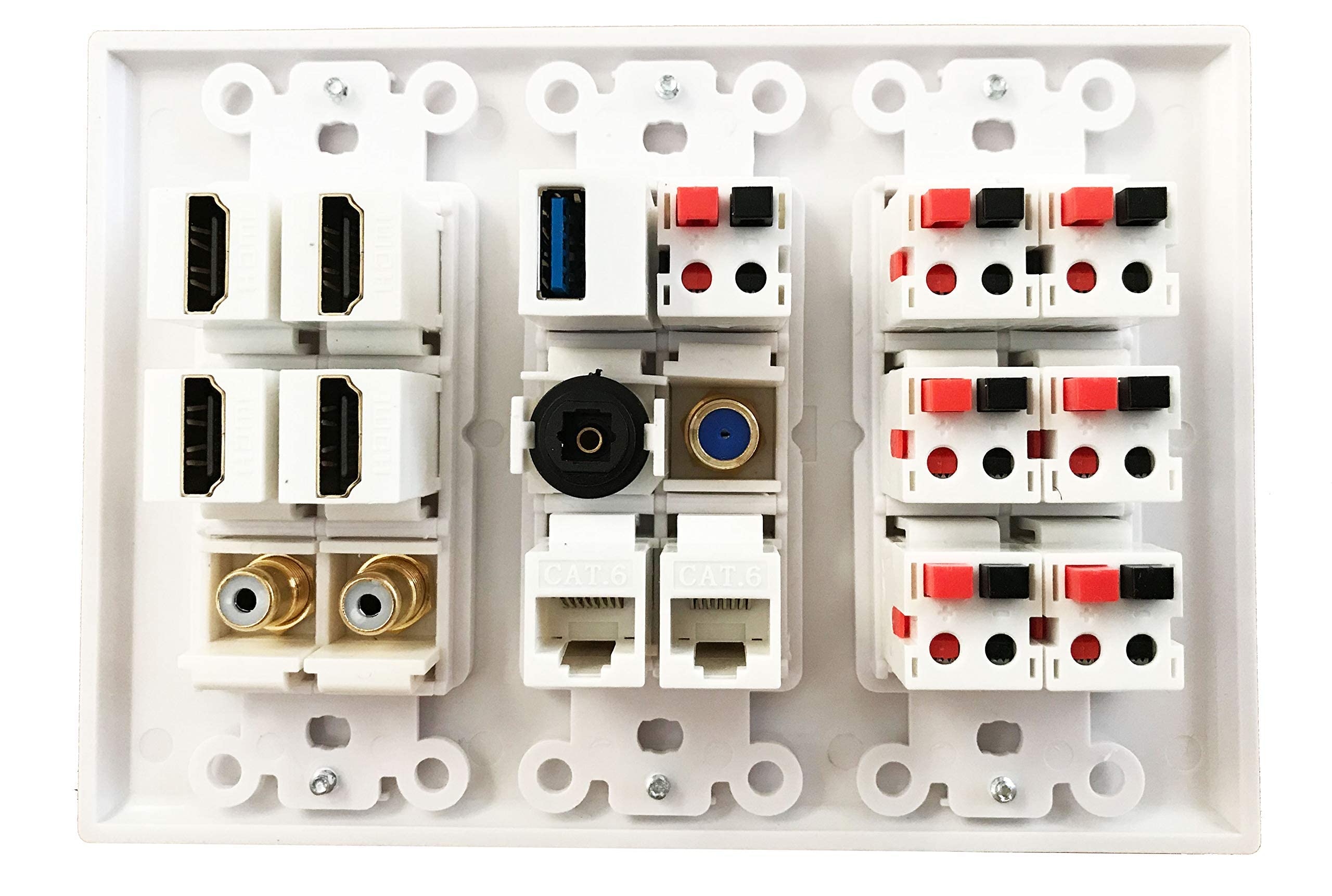 Diytech Premium Speaker Wall Plate, 7 Speaker, 4 Hdmi, 2 Rca Subwoofer, 2 Cat6 Ethernet, 1 Usb 3.0, 1 Audio Toslink, 1 Gold Coax