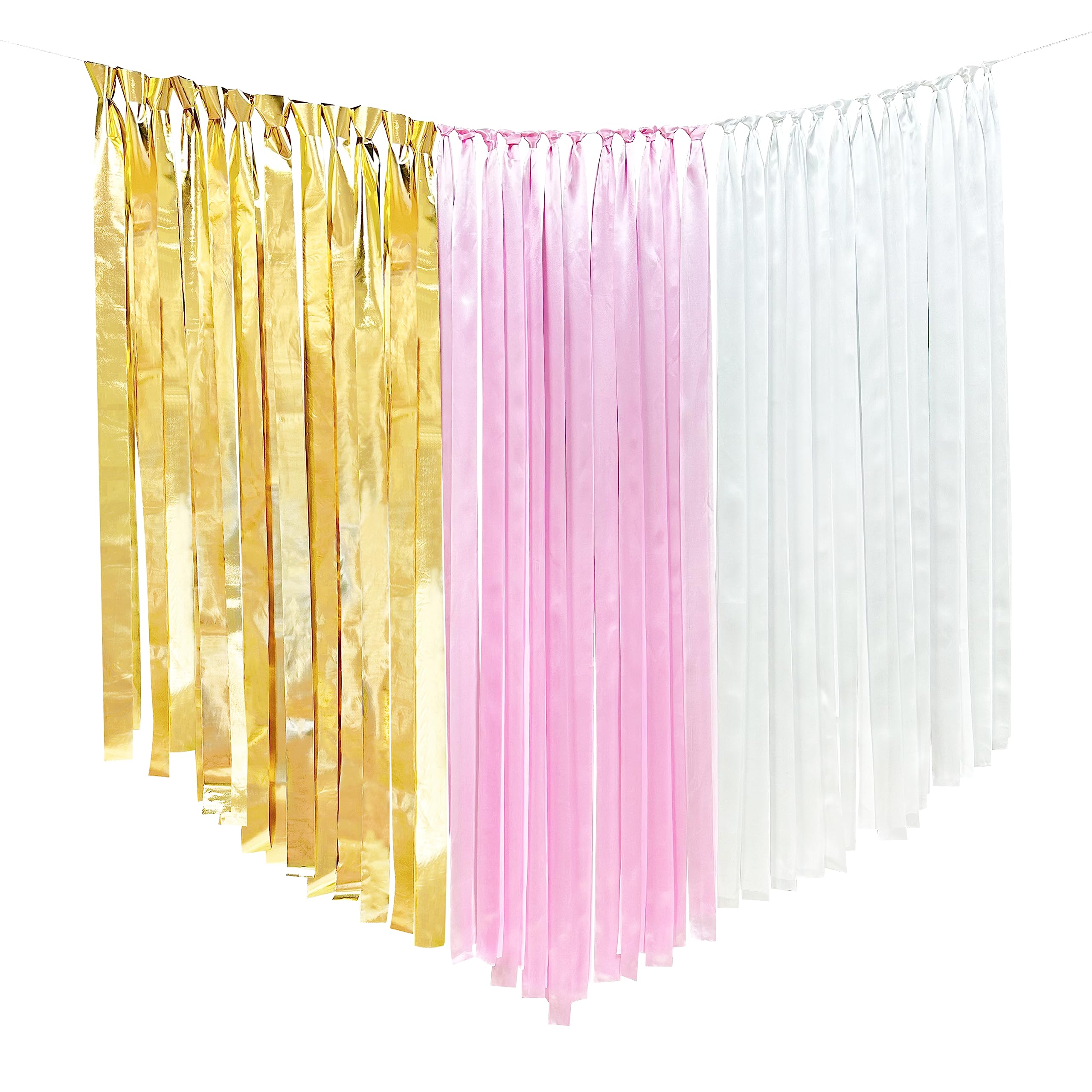 Gold Pink And White Party Decoration Streamer Backdrop 197 Ft  1.97'' Wide Satin Ribbon Fringe Hanging Garland For Birthday Baby