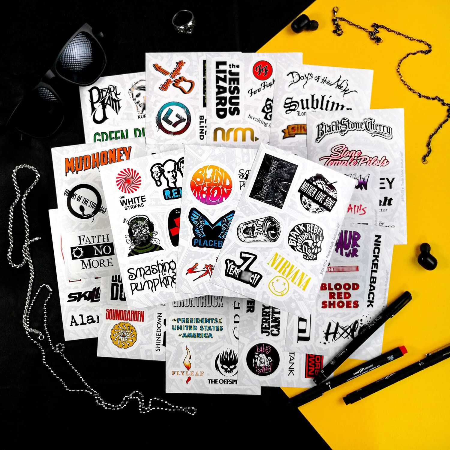 BulbaCraft 100Pcs Grunge Stickers, Waterproof Vinyl Decals, 90's Rock Music & Band Emblems, Gifts for Men & Women