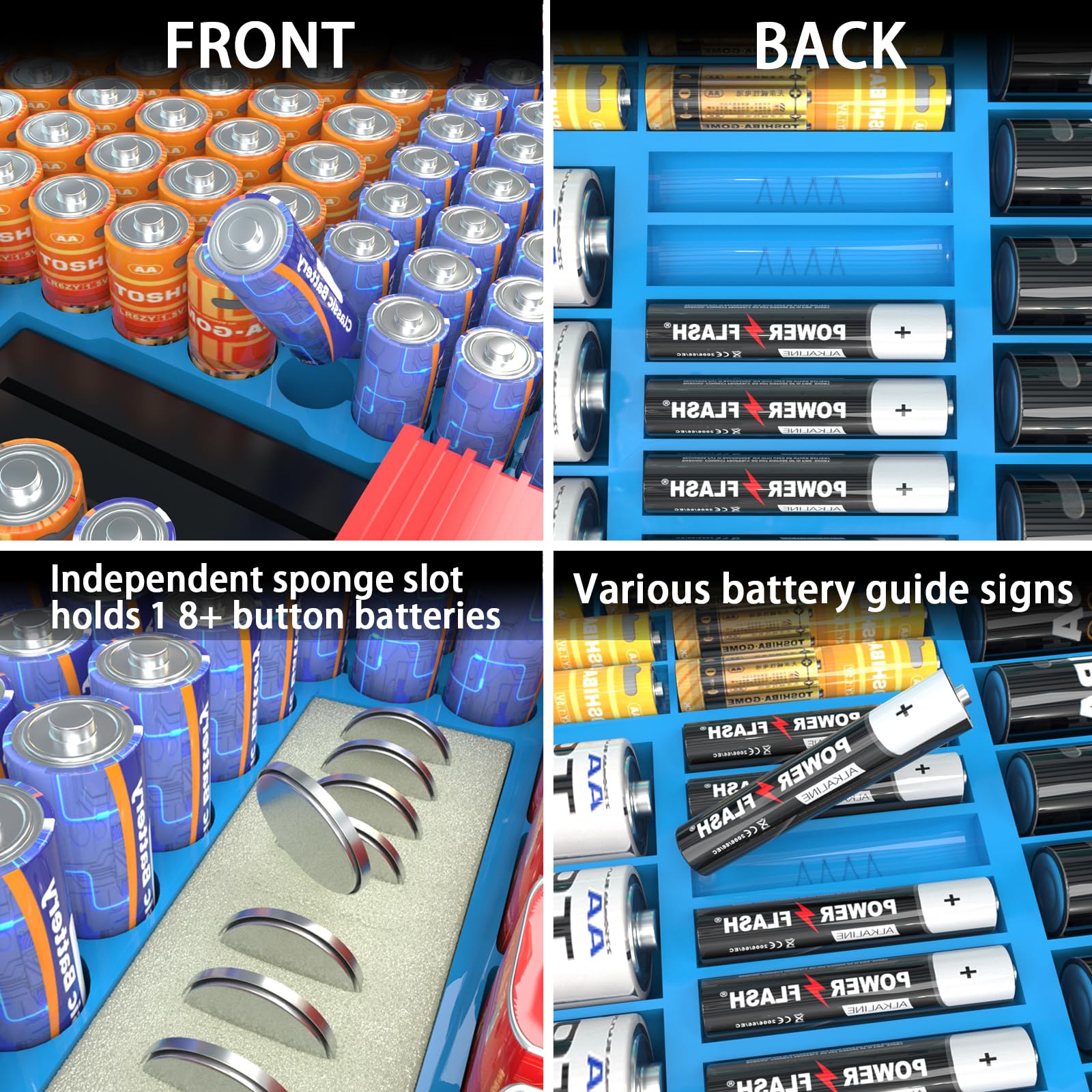Large Capacity 269 Battery Organizer Storage Case With Tester, Double Side Battery Holder Container For Aa Aaa Aaaa C D 9V Lithi
