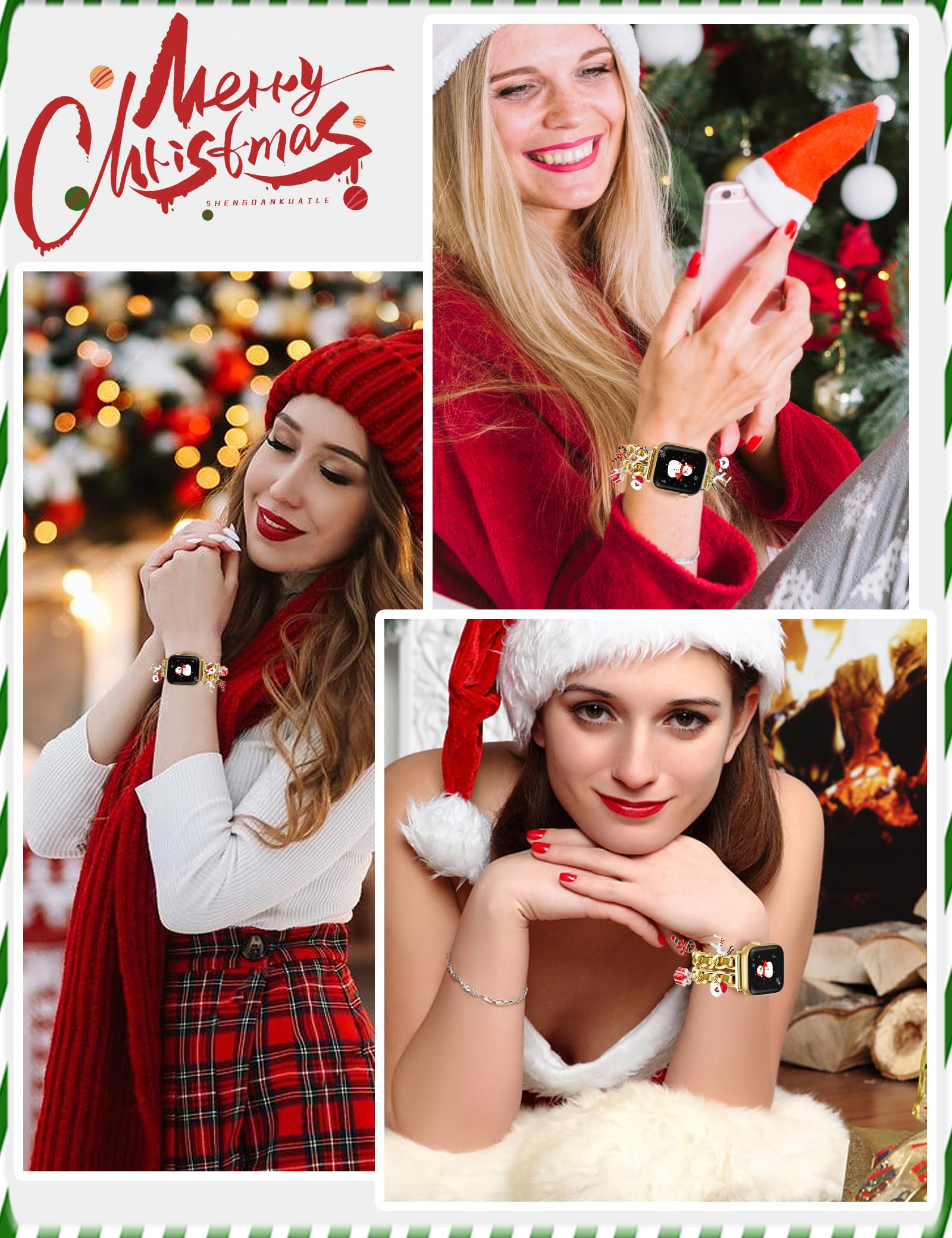Jr.Dm Christmas Gold Watch Bands For Women Compatible With Apple Watch Band Leather 38Mm 40Mm 41Mm 42Mm (S10) Adjustable Metal B