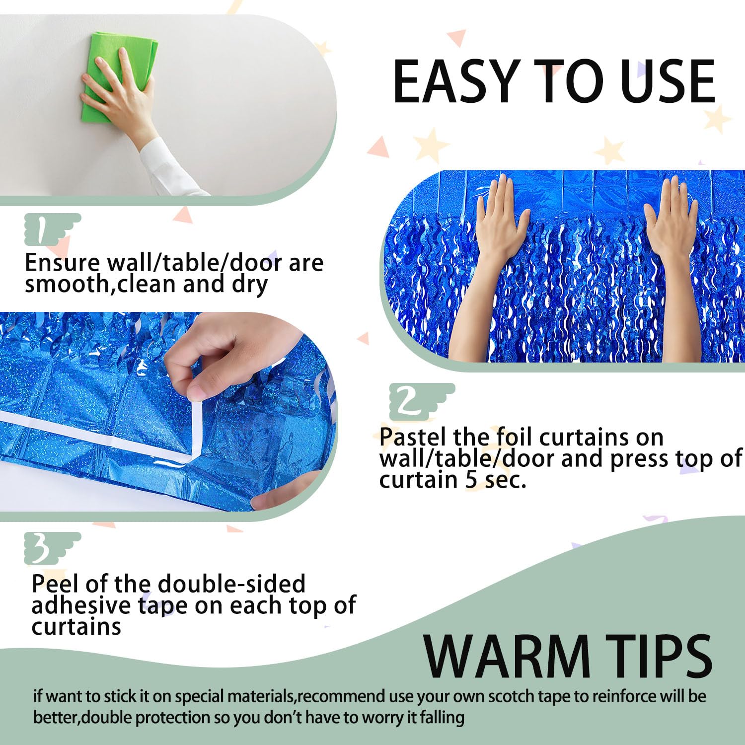 4 Pack Navy Blue Wavy Foil Fringe Curtains Party Decorations   3.3 Ft X 6.6 Ft Streamer Tinsel Curtain Party Photo Backdrops For