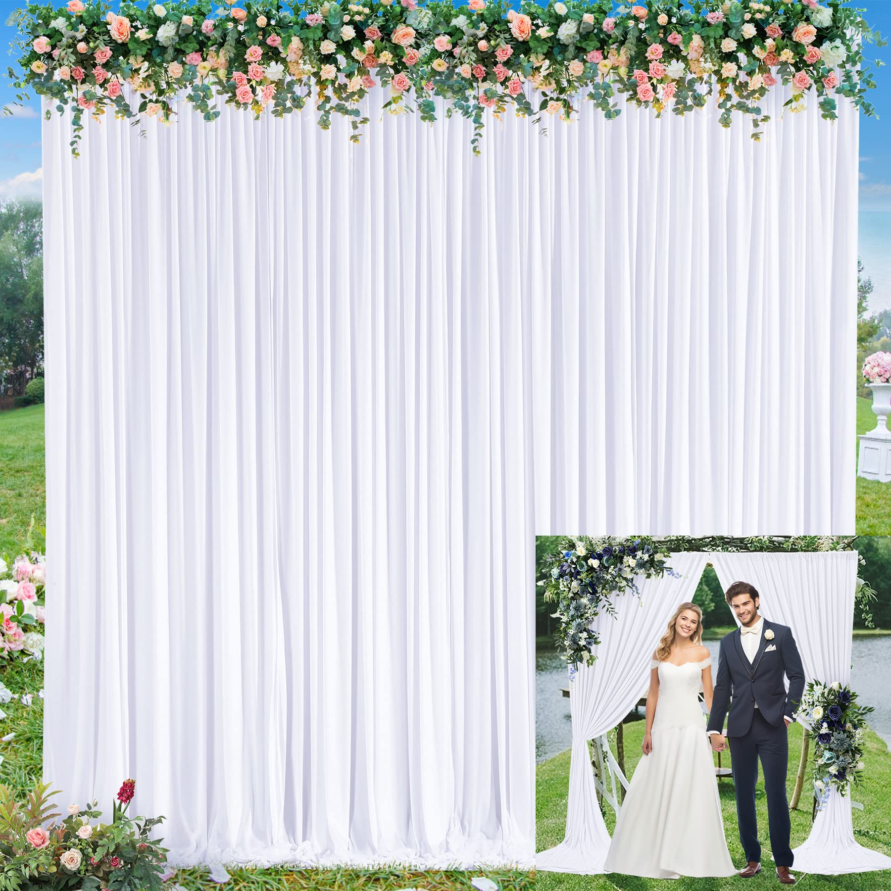 10Ft X 12Ft White Backdrop Curtains Panels For Party Wrinkle Free Fabric Backdrop Drapes Decorations Cloth For Wedding Baby Show