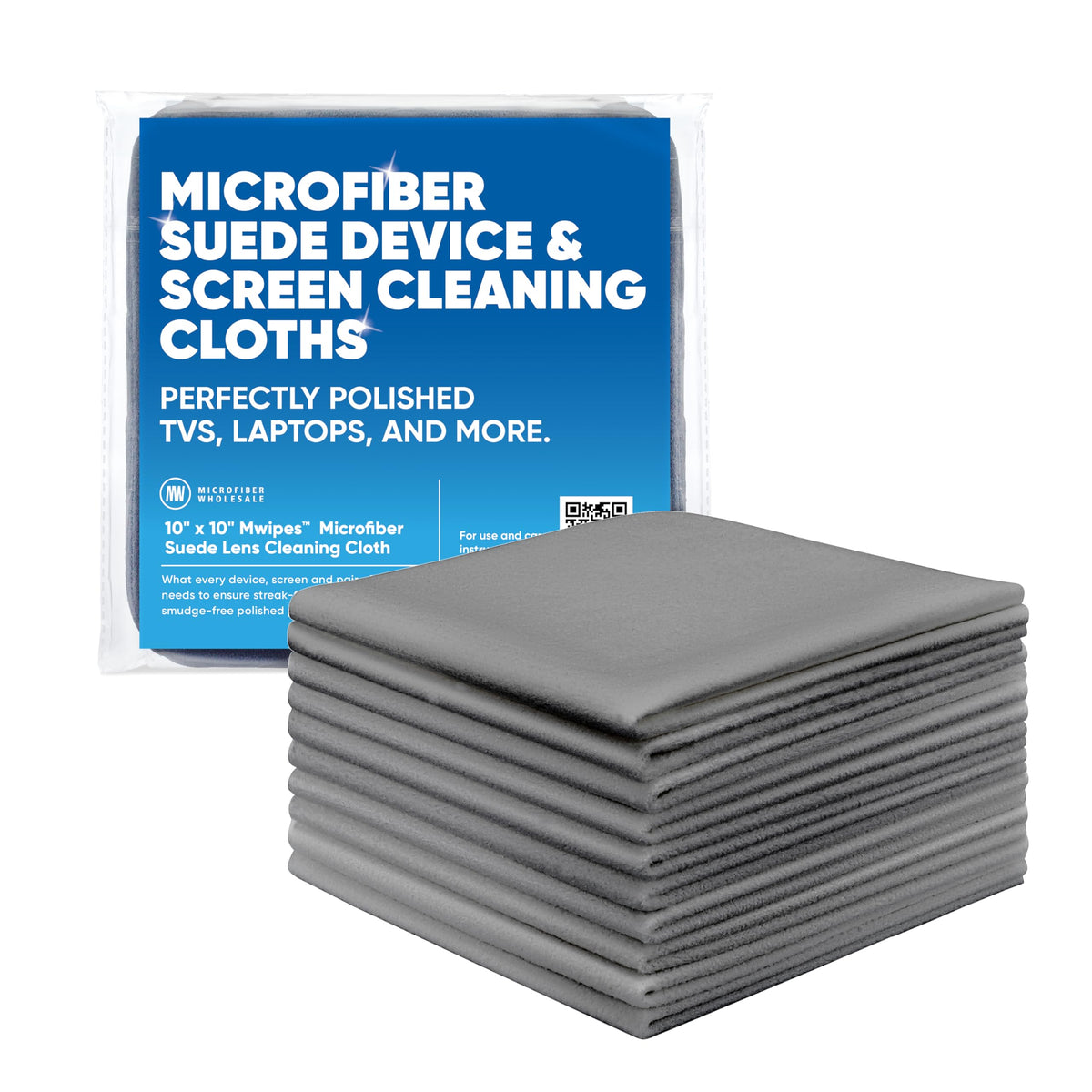 Premium Screen Cleaning Cloth By Microfiber Wholesale | Gray | 10   X10    | 10Pk | Soft Microfiber Suede | Mid Size Reusable |