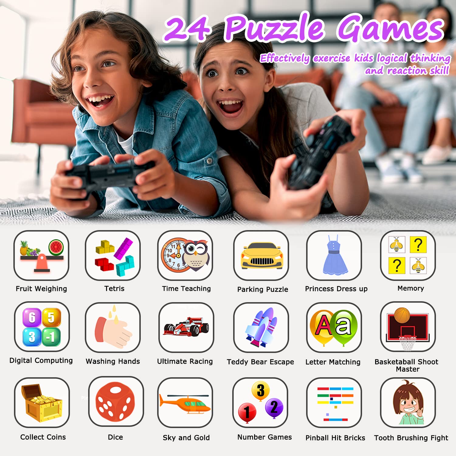 Kids Smart Watch Girls Gifts For Girls Age 5 12, 24 Puzzle Games Hd Touch Screen Smart Watches With Video Camera Music Player Pe