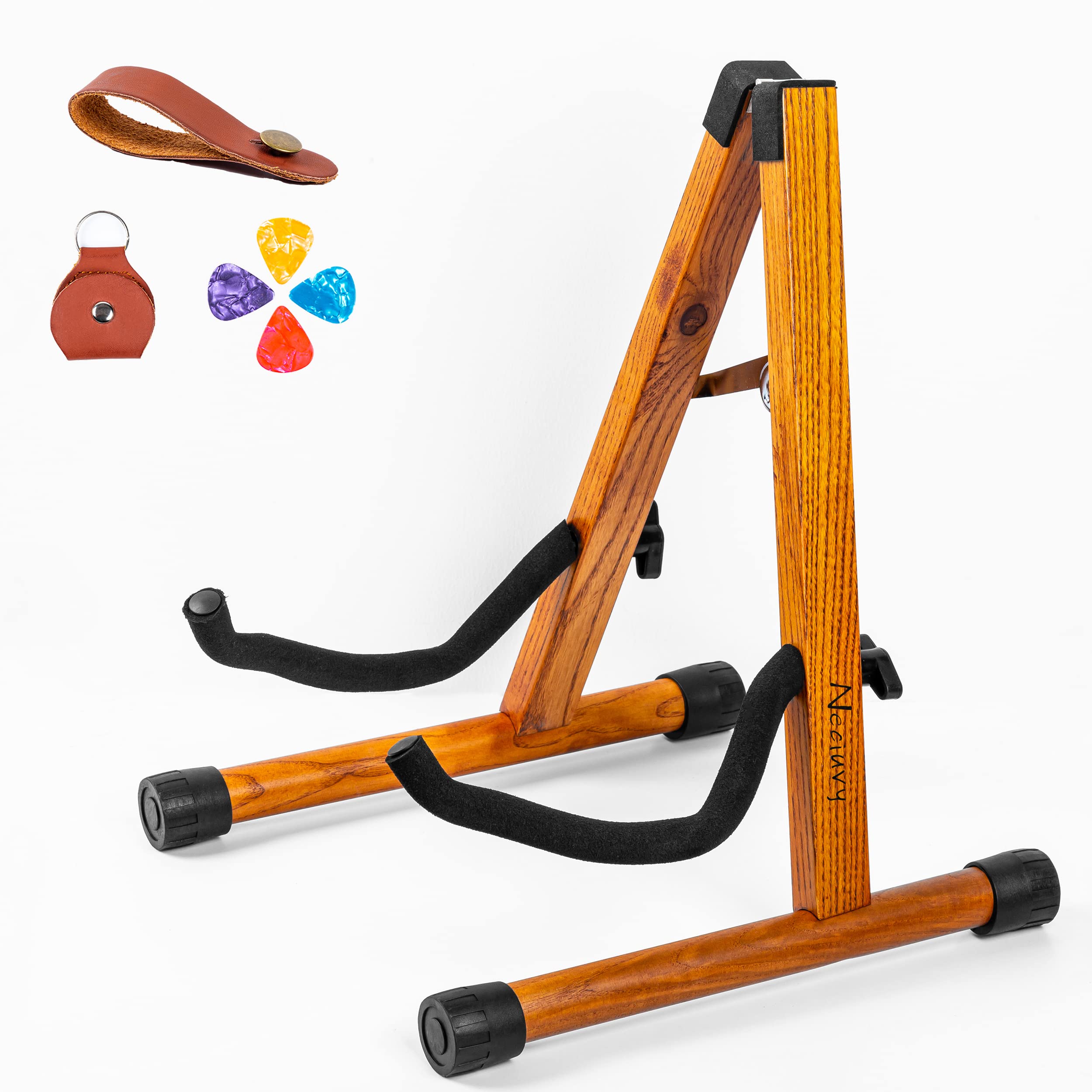 Neciuvy Guitar Stand,Wood Guitar Stand Acoustic,A Frame Folding Acoustic Electric Guitar Stands Floor For Bass,Cello,Banjo,Mando