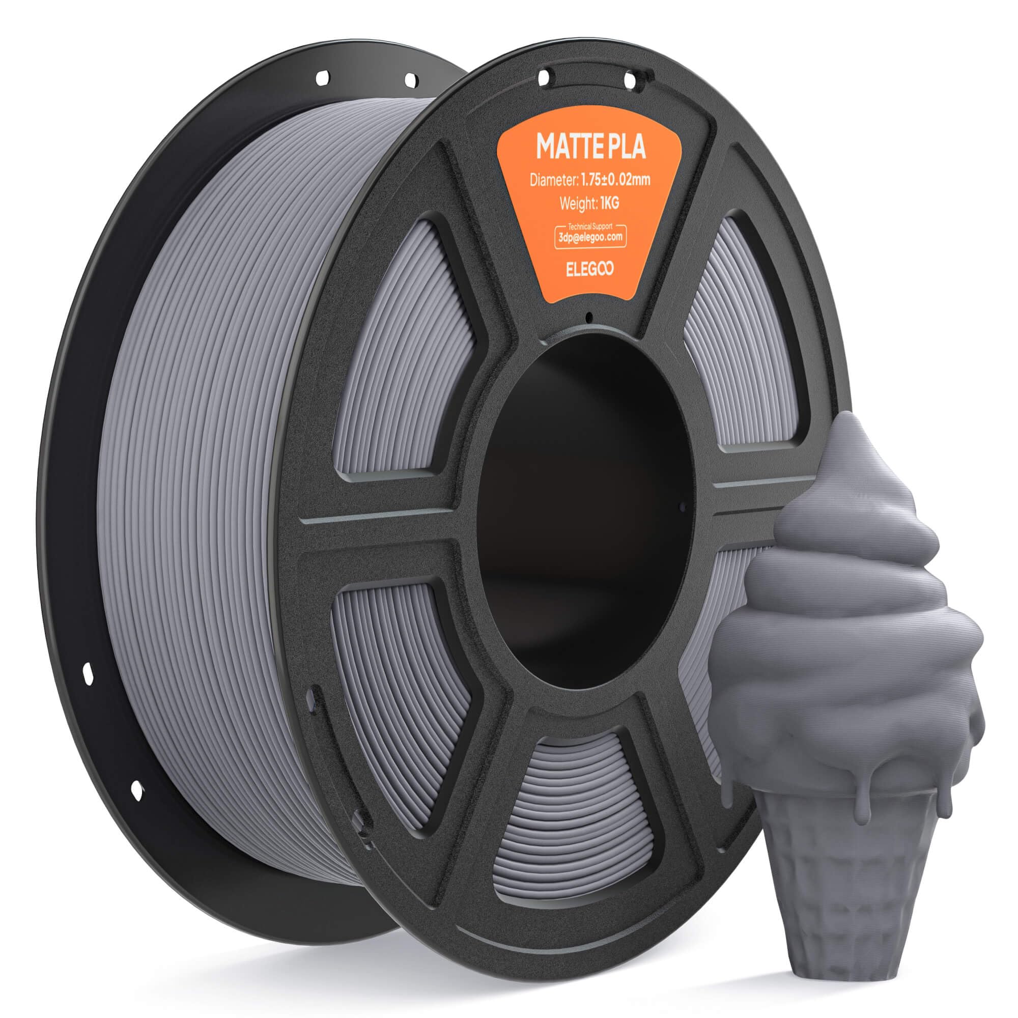 ELEGOO Matte PLA Filament 1.75mm Slate Grey 1KG, 3D Printer Filament High Precision, 1kg Spool (2.2lbs) Fits for Most FDM 3D Pri