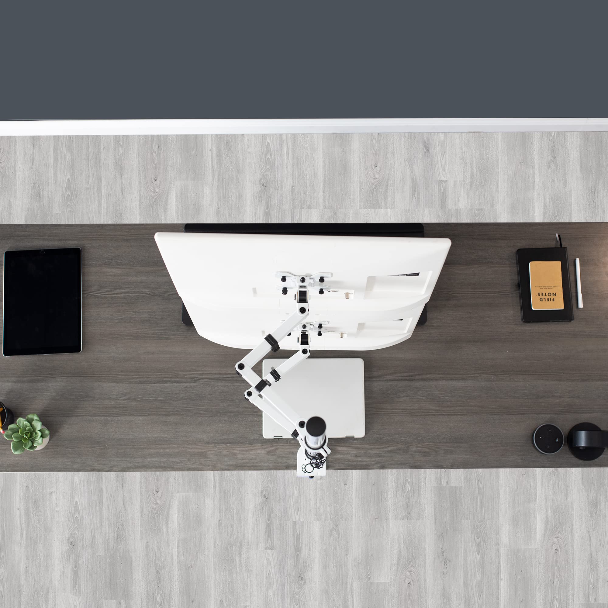 VIVO Extra Tall Vertically Stacked Dual Monitor Desk Mount Stand with 39 inch Stand up Pole, Fully Adjustable Extended Arms, Fits 2 Screens up to 27 inches, White, STAND V012TW