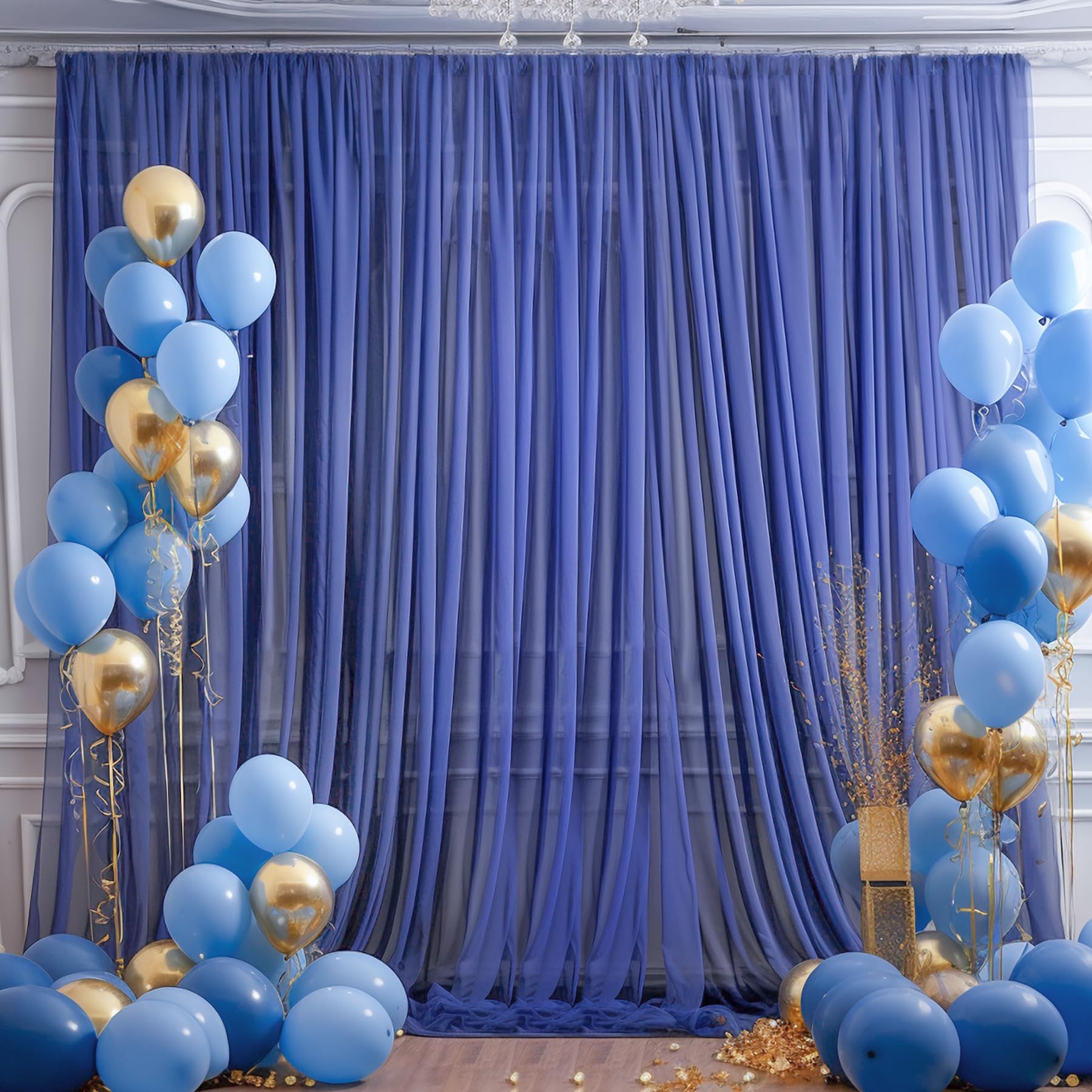 10Ft X 10Ft Royal Blue Backdrop Curtains, Wrinkle Free Sheer Chiffon Fabric Backdrop Drapes For Wedding Arch Party Ceremony Stag