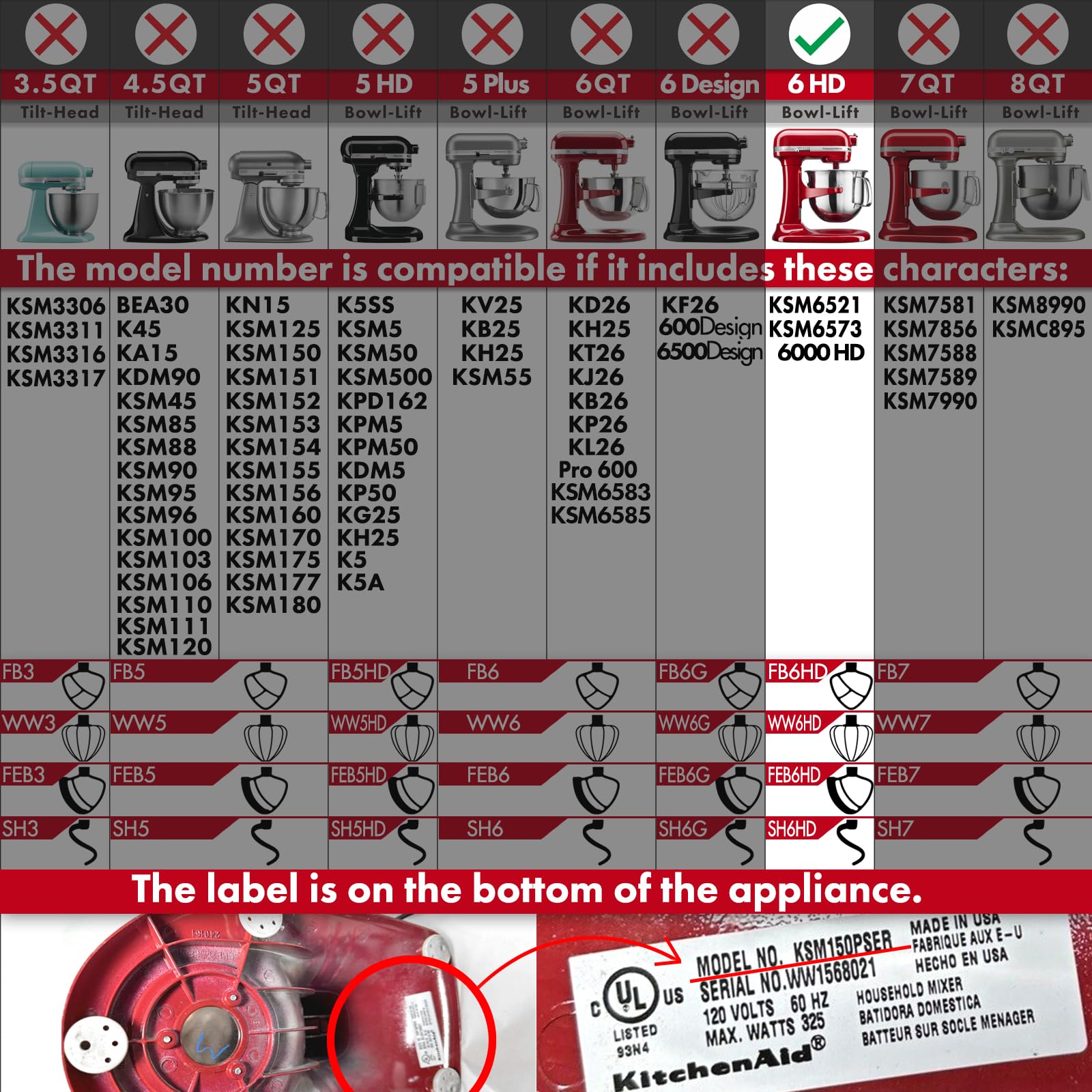 Stainless Steel Spiral Dough Hook,Accessories And Attachments For Kitchenaid Mixers, Fit 6 Qt Tulip Shaped Bowl