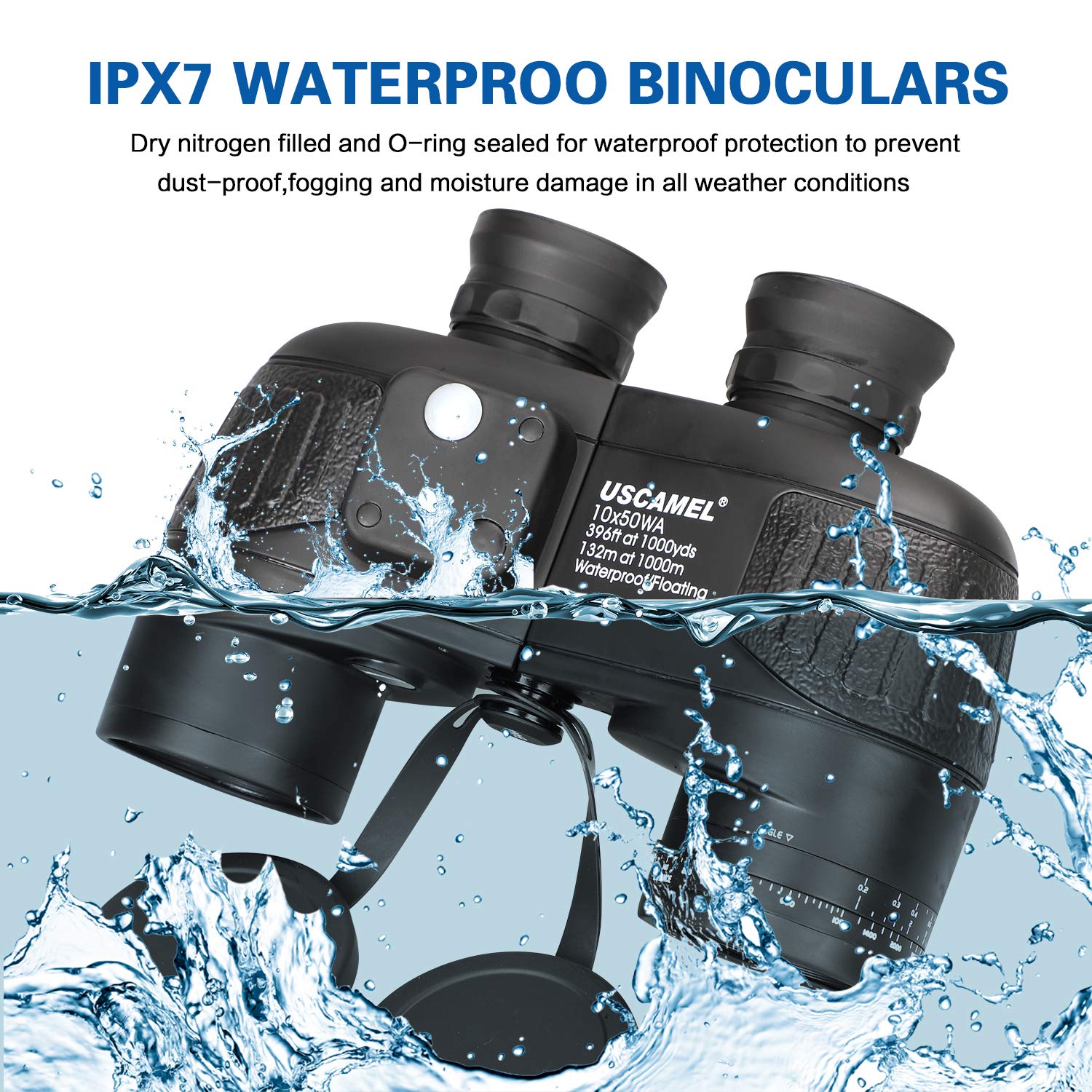 Uscamel 10X50 Marine Binoculars For Adults, Waterproof Binoculars With Rangefinder Compass Bak4 Prism Fmc Lens Fogproof For Navi