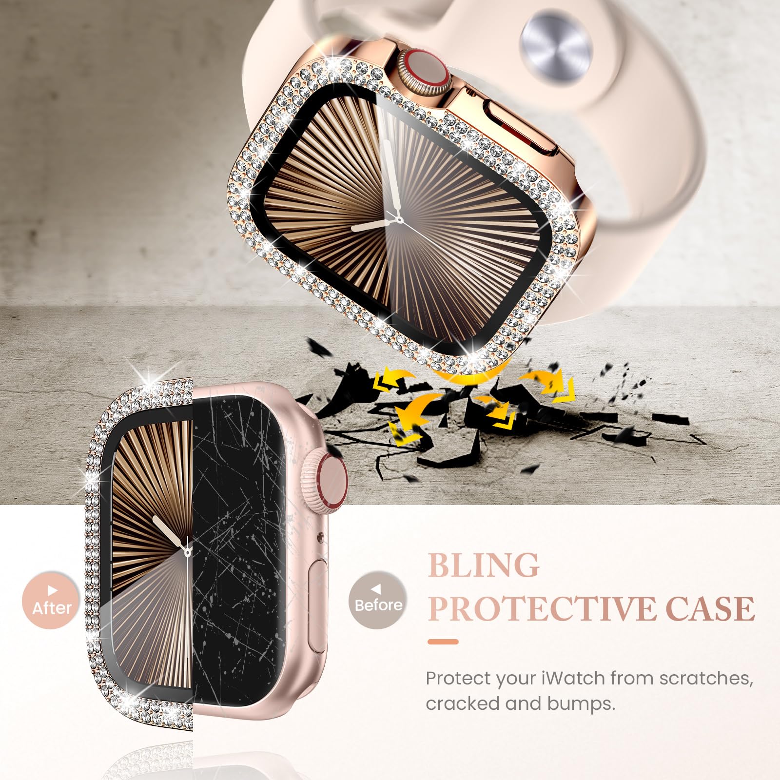 Goton 4 Pack For Apple Watch Series 10 Screen Protector 46Mm Bling Case, Women Glitter Diamond Rhinestone Face Cover For Iwatch