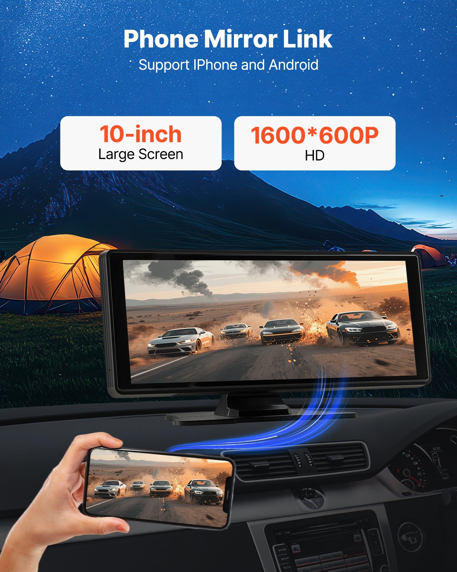 Vevor Wireless Car Stereo, 10-Inch Hd Portable Radio Touch Screen Compatible With Apple Carplay And Android Auto, Carplay Screen