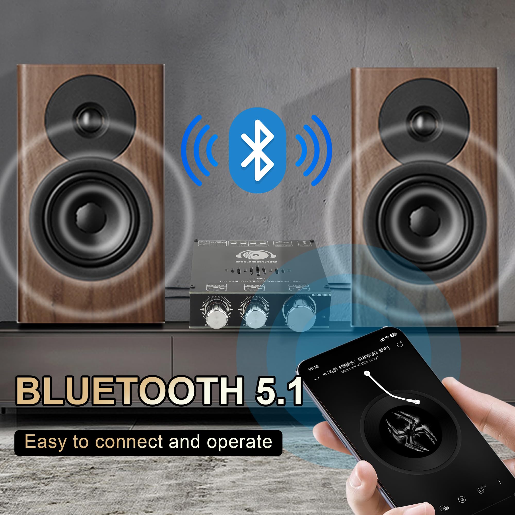 160W+160W Amplifier Board With Treble And Bass Control, Dc 12 36V, Bt And Aux Inputs, 2.0 Channel Stereo Amp Board For Diy Wirel