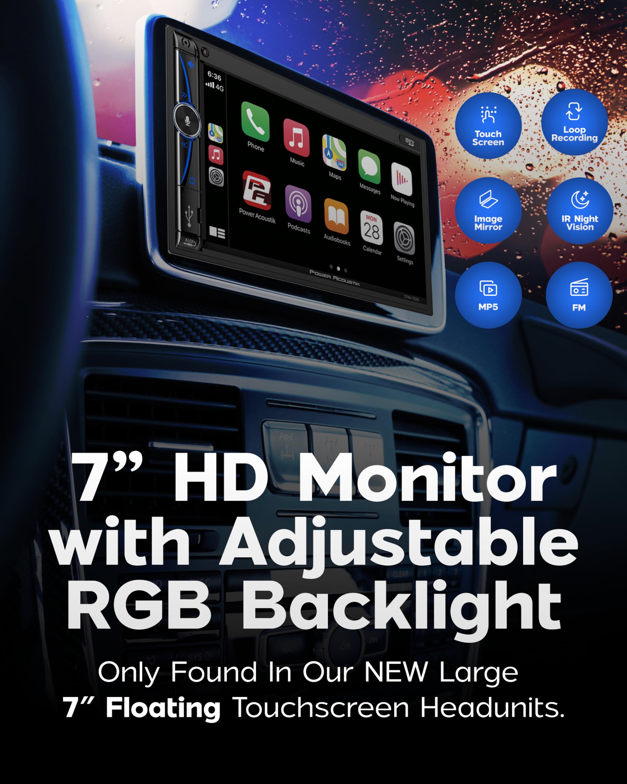 Power Acoustik D.Din 7'' Touchscreen Android Auto Apple Car Play Am/Fm/Cd/Bt