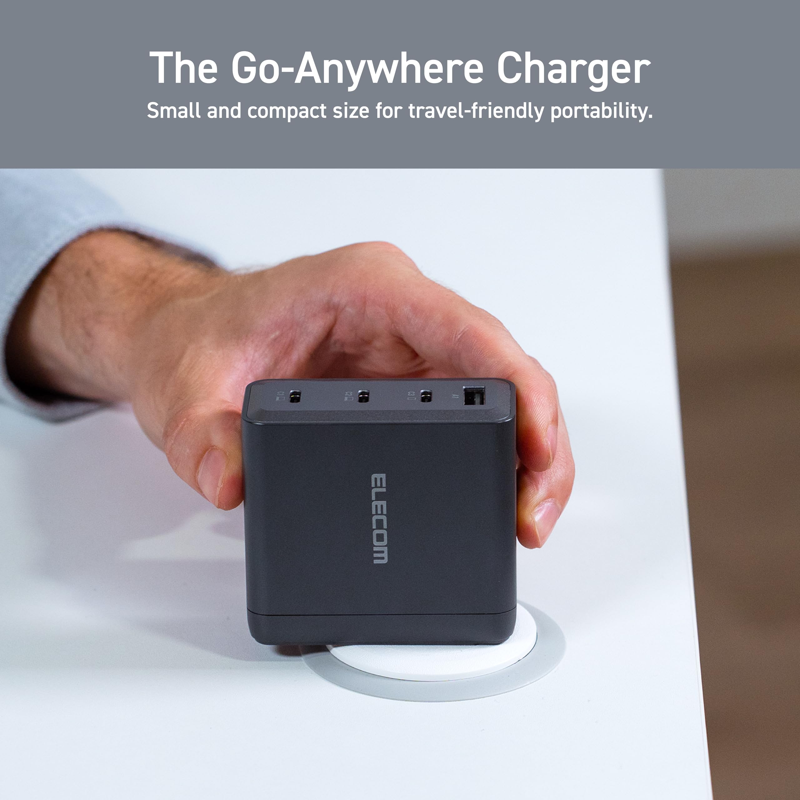 Elecom 150W Usb C Wall Charger Block, 4 Multi Port Gan Ii Smart Pd, Ultra-Fast Charging, Compact Power Adapter For Multiple Devi