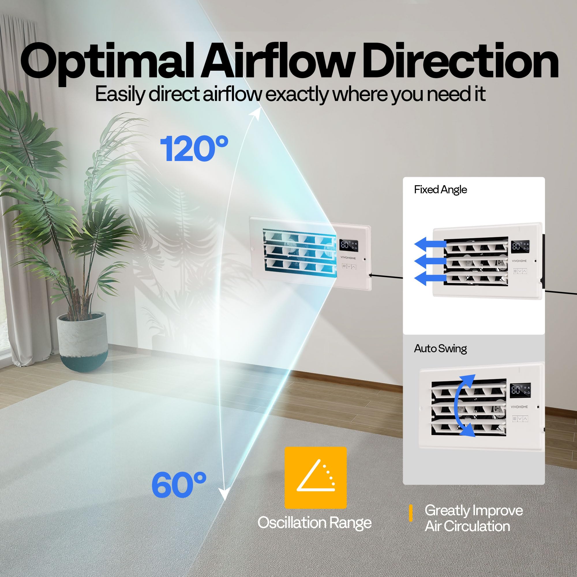 Vivohome 4 ' ' X 10 ' ' Opening Register Booster Fan With Adjustable Wind Direction Louver, Smart Intelligent Thermostat & 10-Sp