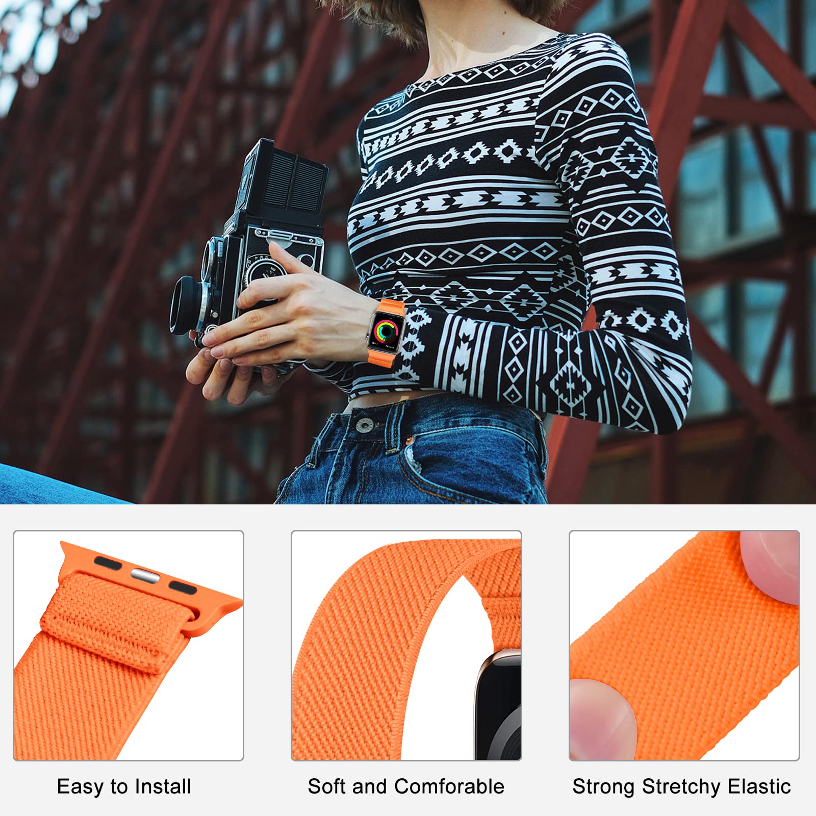 Enjiner Stretchy Nylon Solo Loop Bands Compatible With Apple Watch 38Mm 40Mm 41Mm 42Mm 44Mm 45Mm 46Mm 49Mm Ultra 2 Iwatch Series