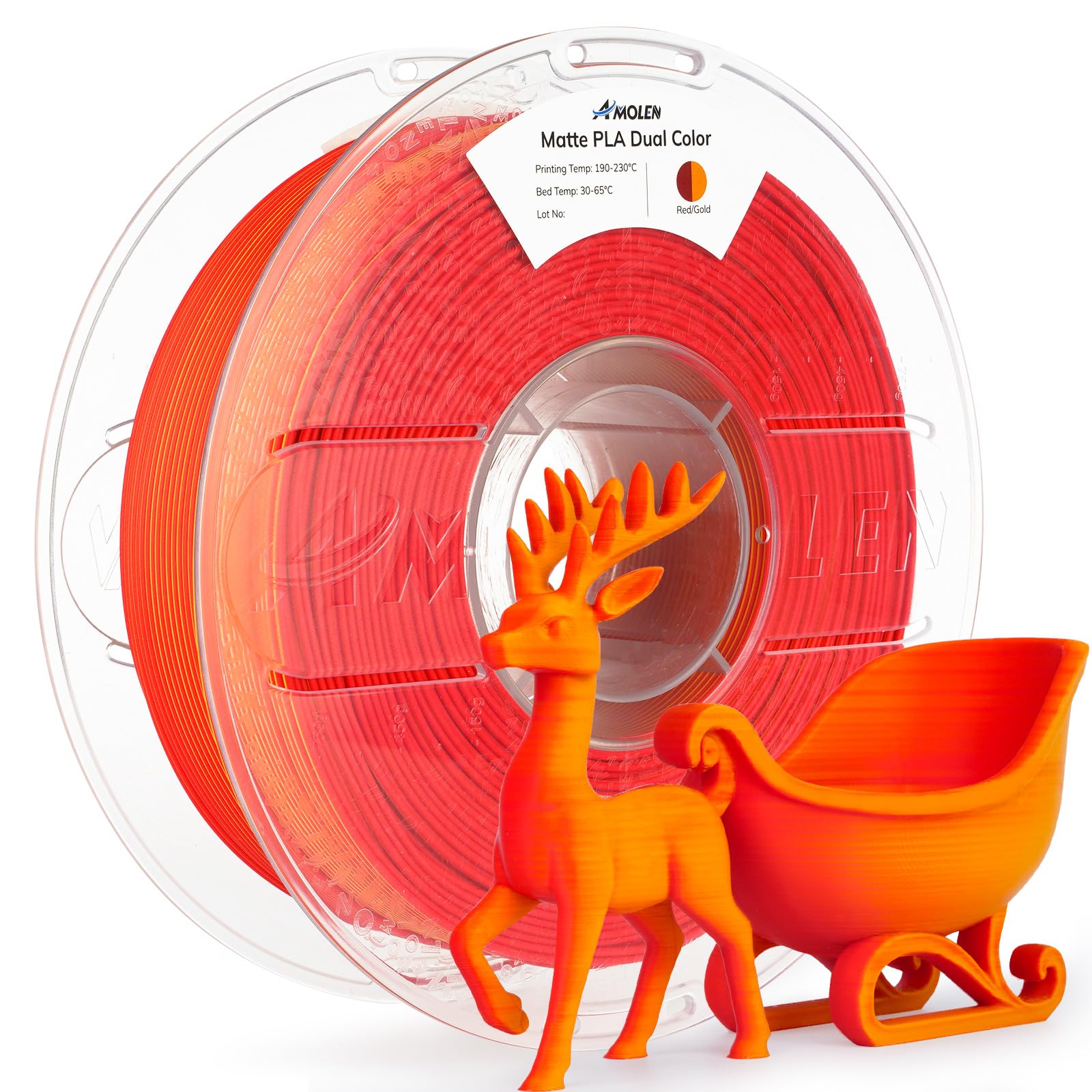 AMOLEN Matte PLA 3D Printer Filament - Dual Color Red Gold Filament, Smooth Finish Color Change 3D Printing Filament 1.75mm, 1KG