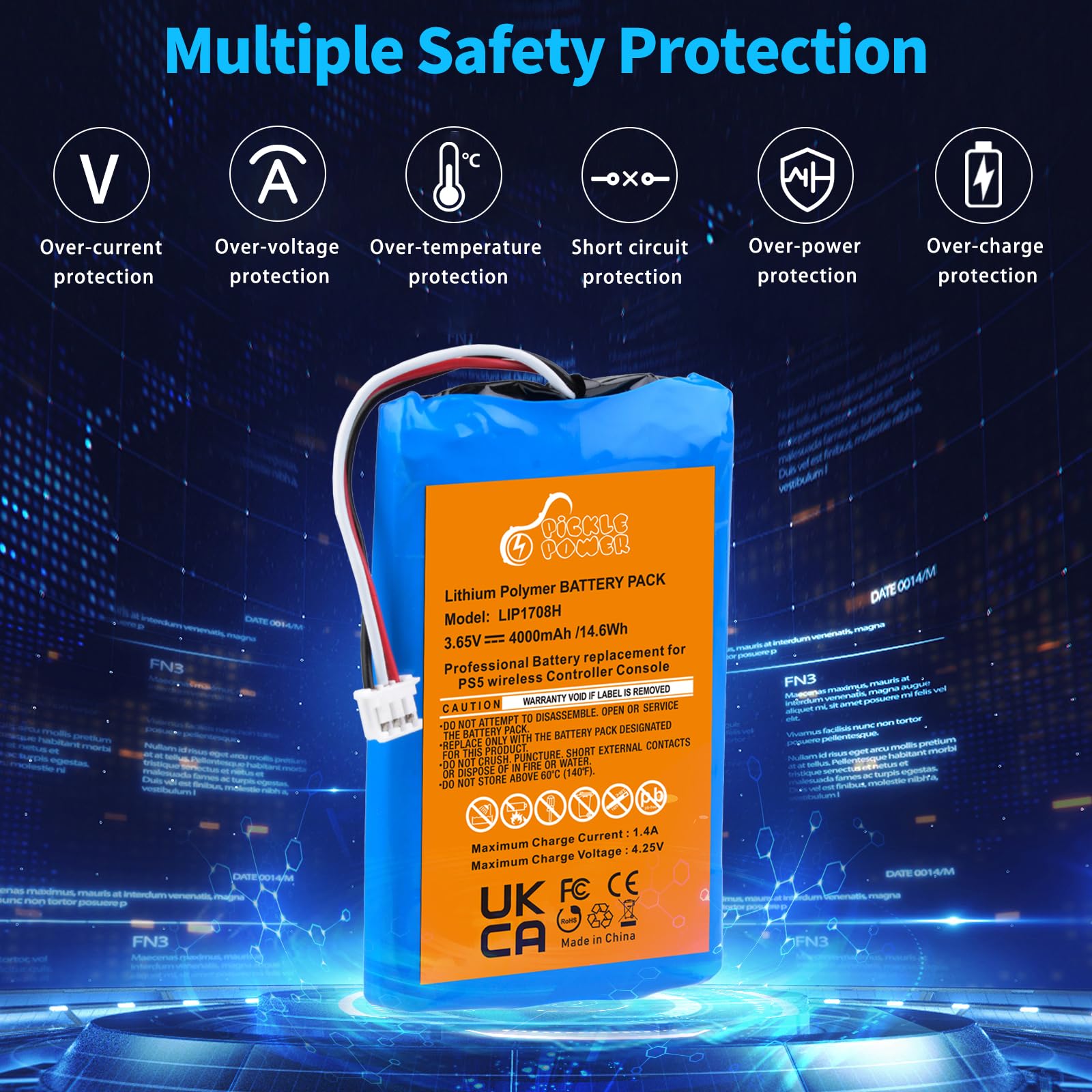 Pickle Power 4000Mah Ps5 Controller Battery Replacement, 2 Pack Lip1708 Battery For Sony Ps5 Playstation 5 Dualsense Cfi Zct1W W