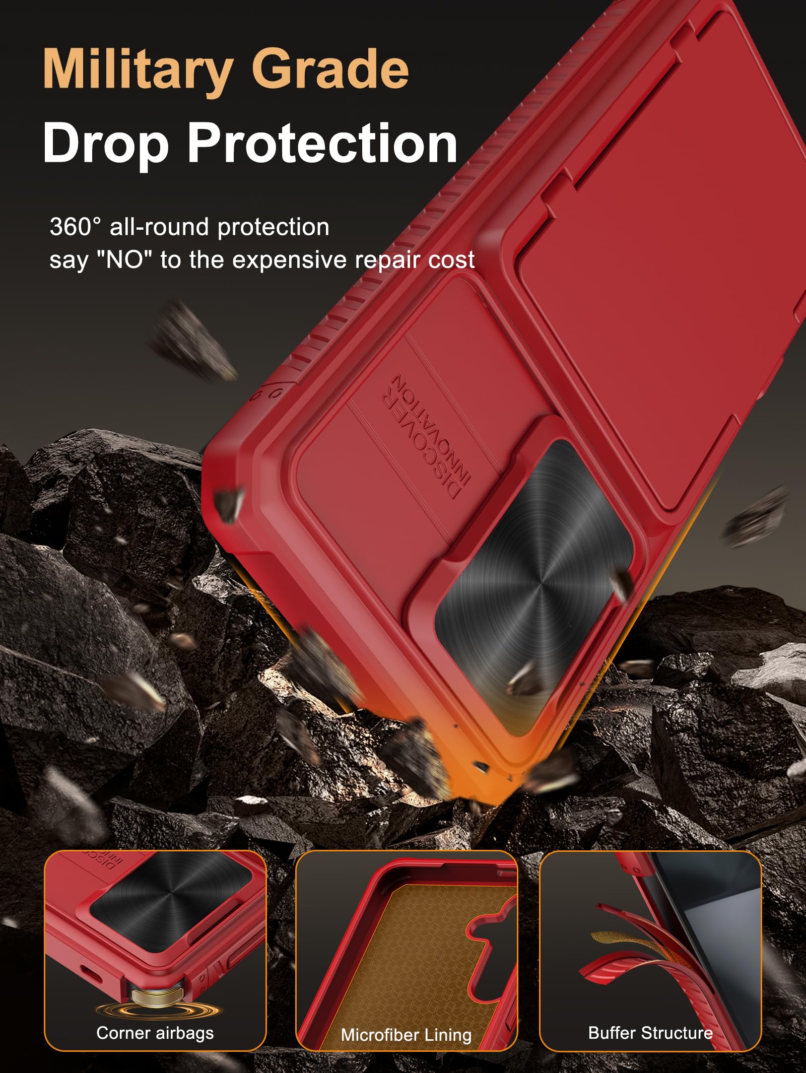 Vihibii For Samsung Galaxy S24 Wallet Case With Card Holder (4 Cards) & Slide Lens Cover & Kickstand & Raised Edges Protect Scre