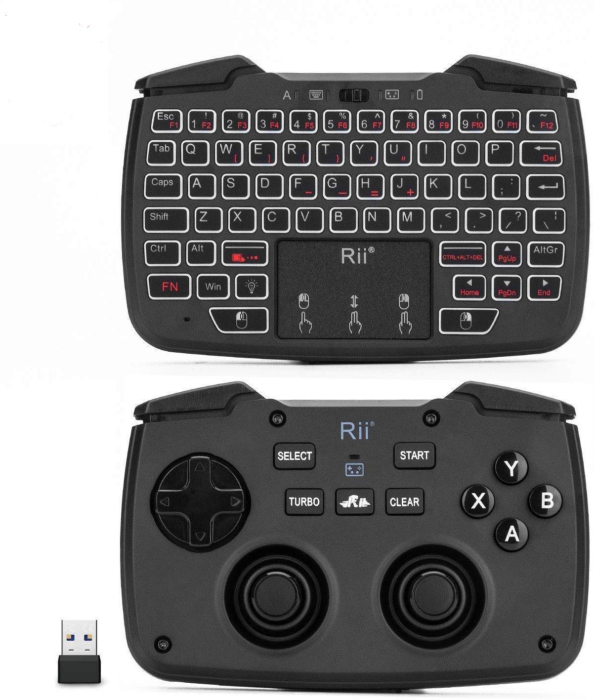 (Backlit Version)Rii Rk707 3 In 1 Multifunctional 2.4Ghz Wireless Portable Game Controller 62Key Rechargeable Keyboard Mouse Co