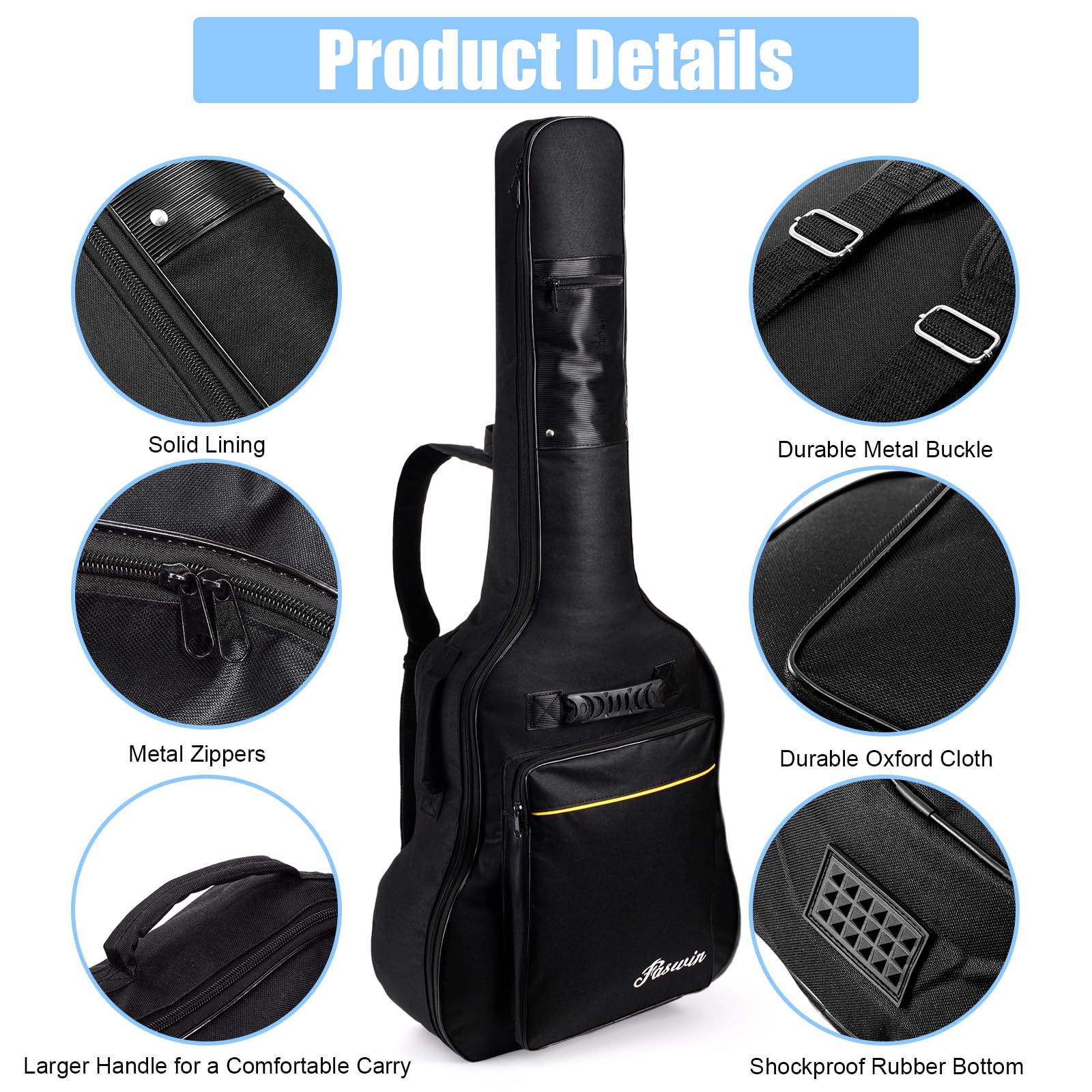 Faswin 41 Inches Guitar Bag Dual Adjustable Shoulder Strap Acoustic Guitar Gig Bag, Guitar Case Waterproof Oxford Cloth 03 Inch