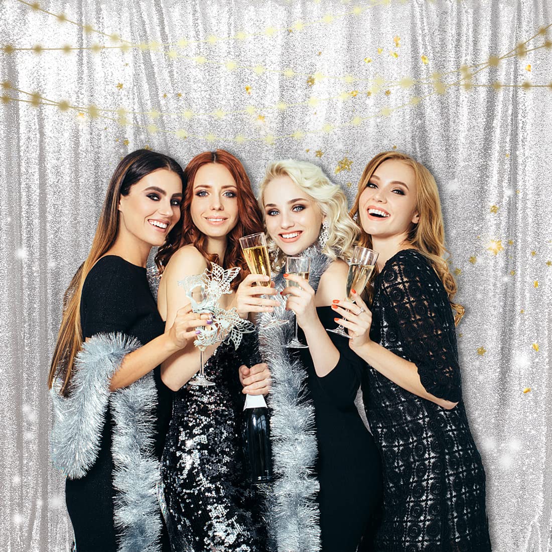 Partydelight Silver Sequin Backdrop, Photography, Wedding Backdrop, 10Ftx10 Ft