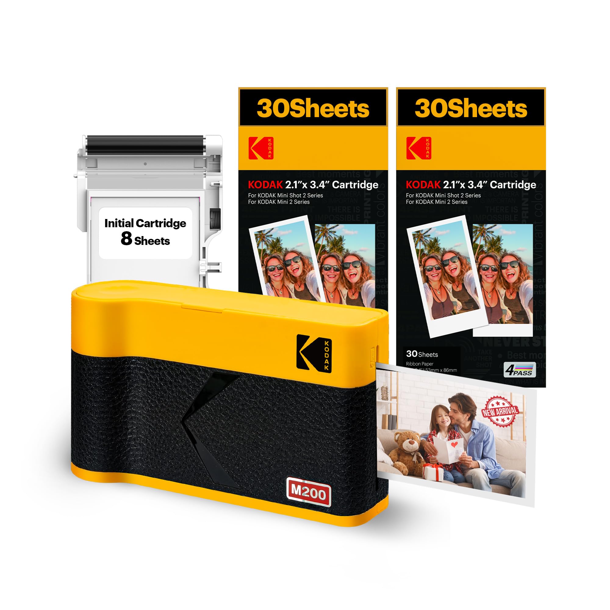 Kodak Mini 2 Era 4Pass Portable Photo Printer (Yellow, Printer + Initial 8 Sheets + 60 Sheets)