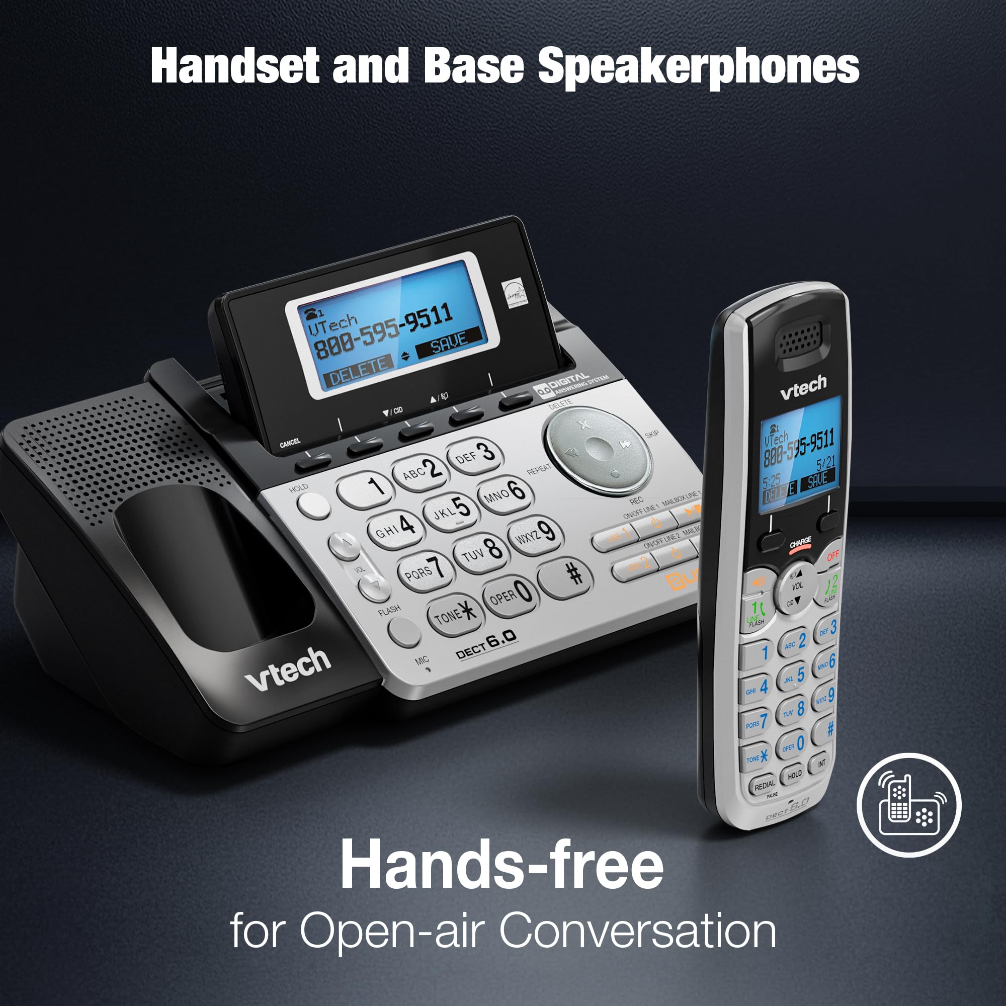 Vtech, Vteds6151, Vtech Dect 6.0 Two Line Telephone System, 1, Silver