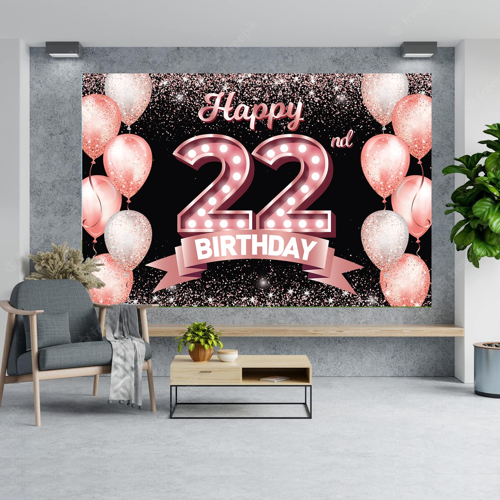 Happy 22Nd Birthday Rose Gold Banner Backdrop Cheers To 22 Years Old Confetti Balloons Theme Decor Decorations For Women 22 Year