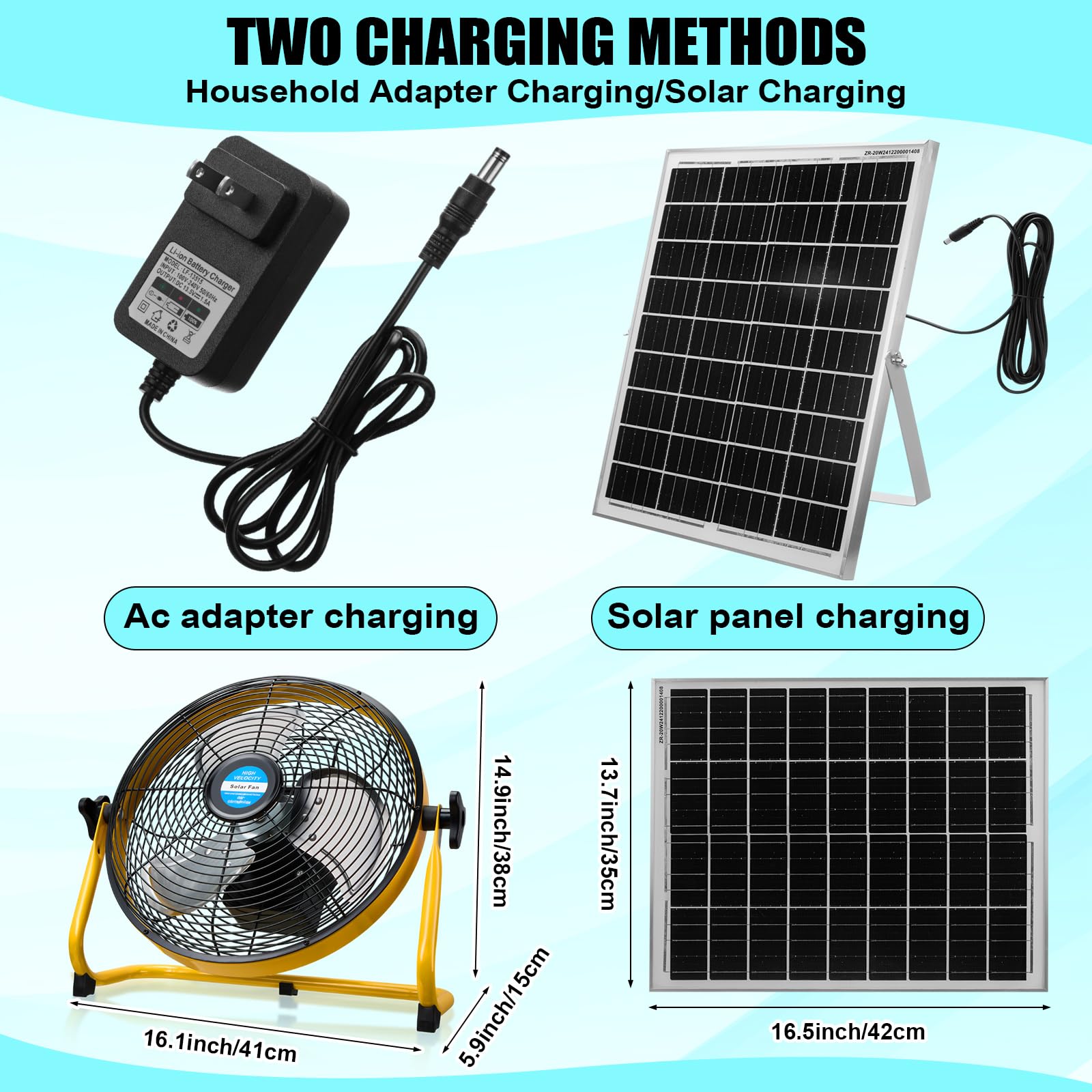 Tujoe 12 Inch Solar Panel Powered Fan, 2 In 1 Solar Panel Or Ac Charger Powered Fan 12W 9V Portable For Chicken Coop Greenhouse