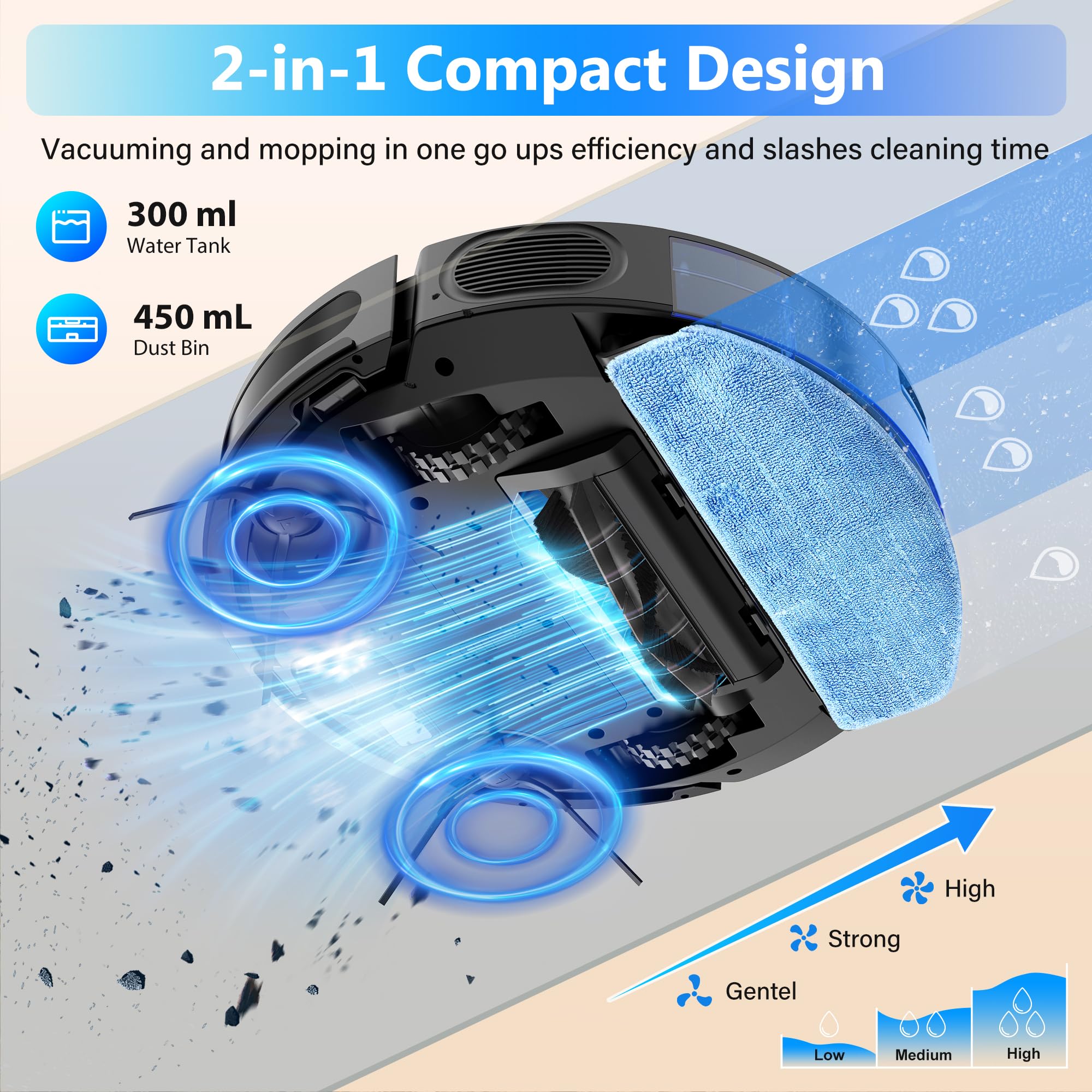 Tikom Robot Vacuum And Mop Combo, 5000Pa Robotic Vacuum Cleaner, 150 Min Max, App & Remote Control, Ideal For Hard Floor, Carpet