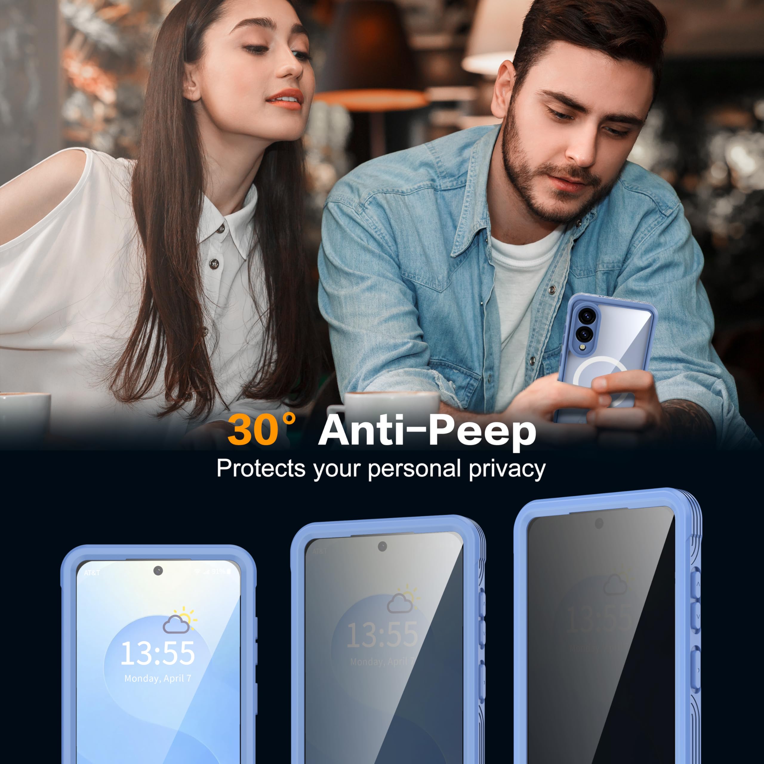 Amilifecases Magnetic For Samsung Galaxy S25 Edge Case, Built-In 9H & Privacy Tempered Glass Screen Protector, [Military Grade P