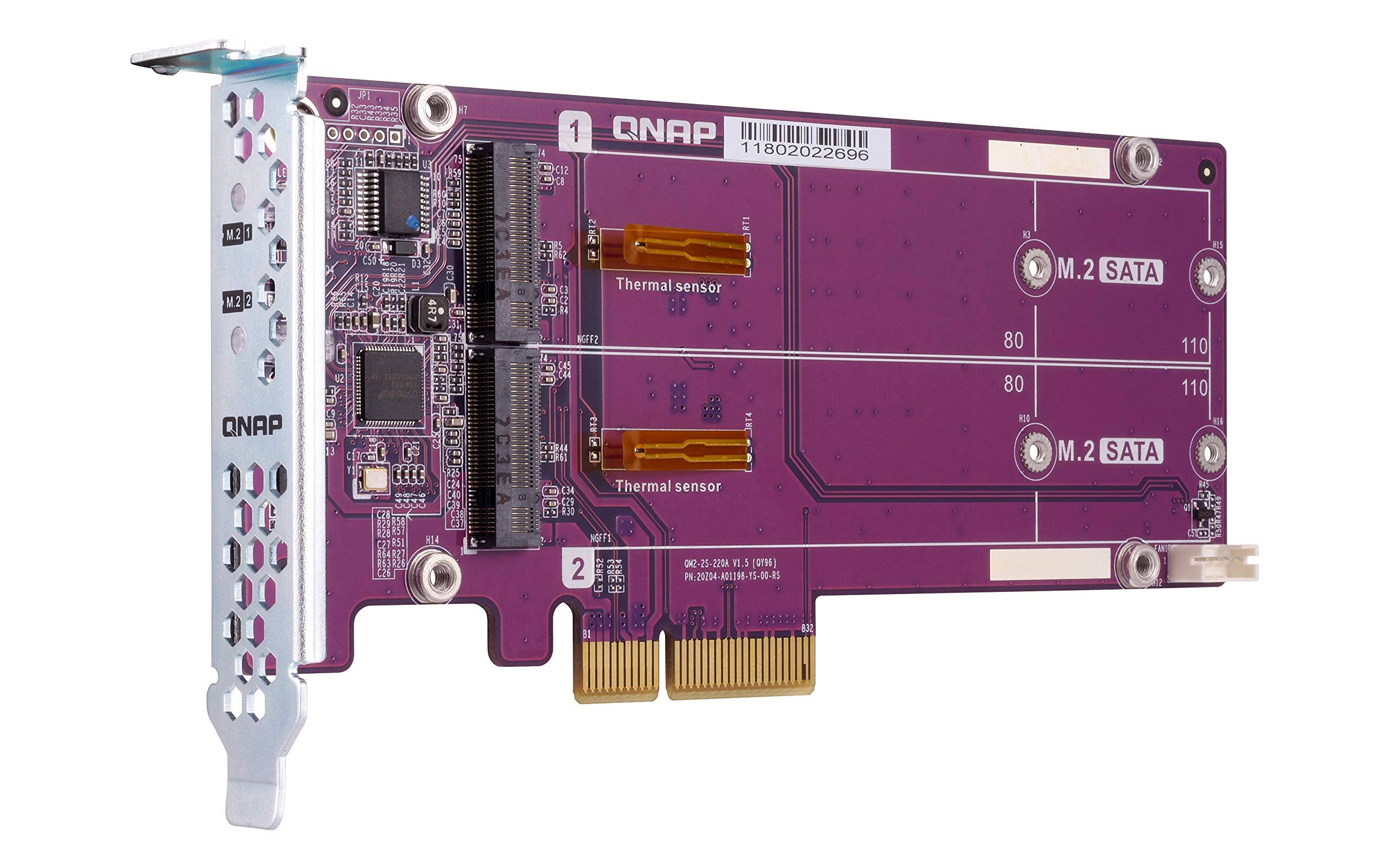 QNAP QM2 2S 220A Dual M.2 22110/2280 SATA SSD Expansion Card (PCIe Gen2 X2), Low Profile Bracket Pre Loaded, Low Profile Flat and Full Height are Bundled
